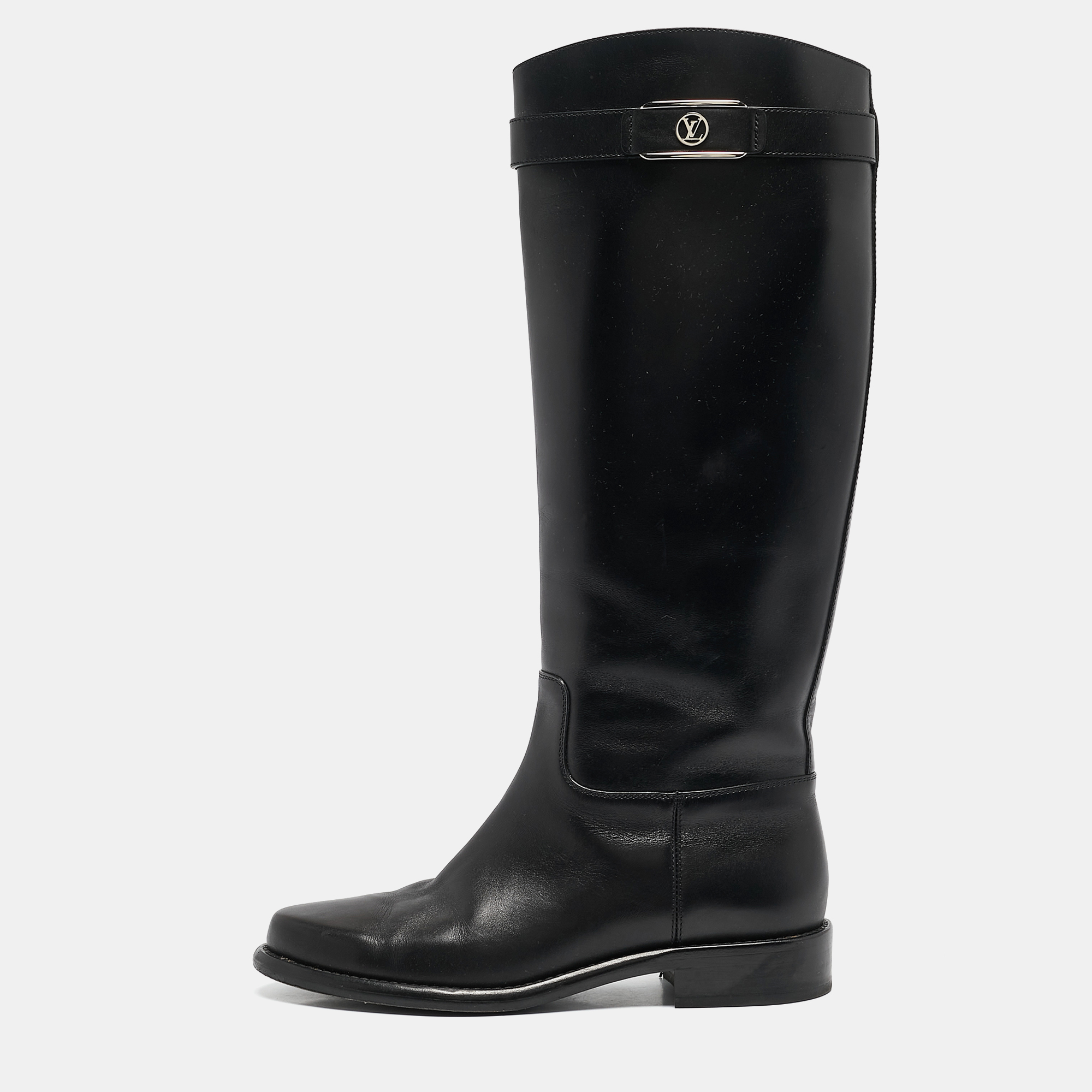 

Louis Vuitton Black Leather Logo Knee Length Boots Size