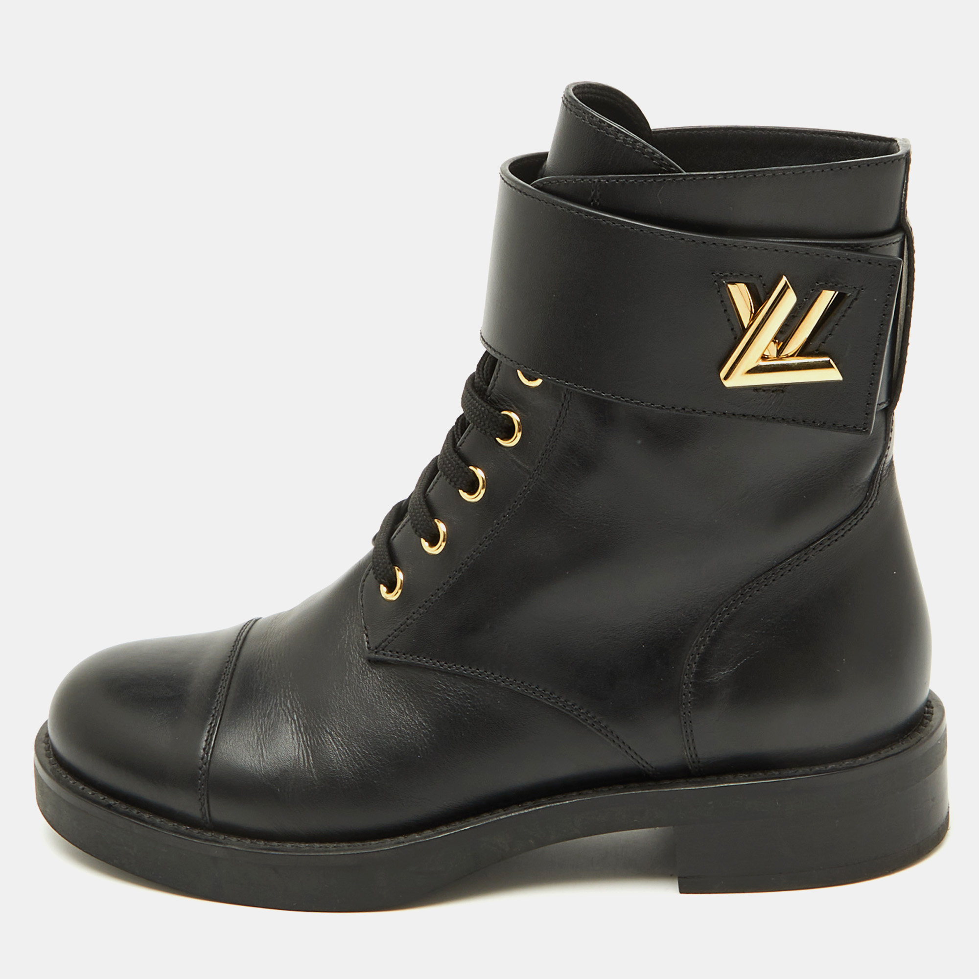 

Louis Vuitton Black Leather Wonderland Ranger Combat Boots Size