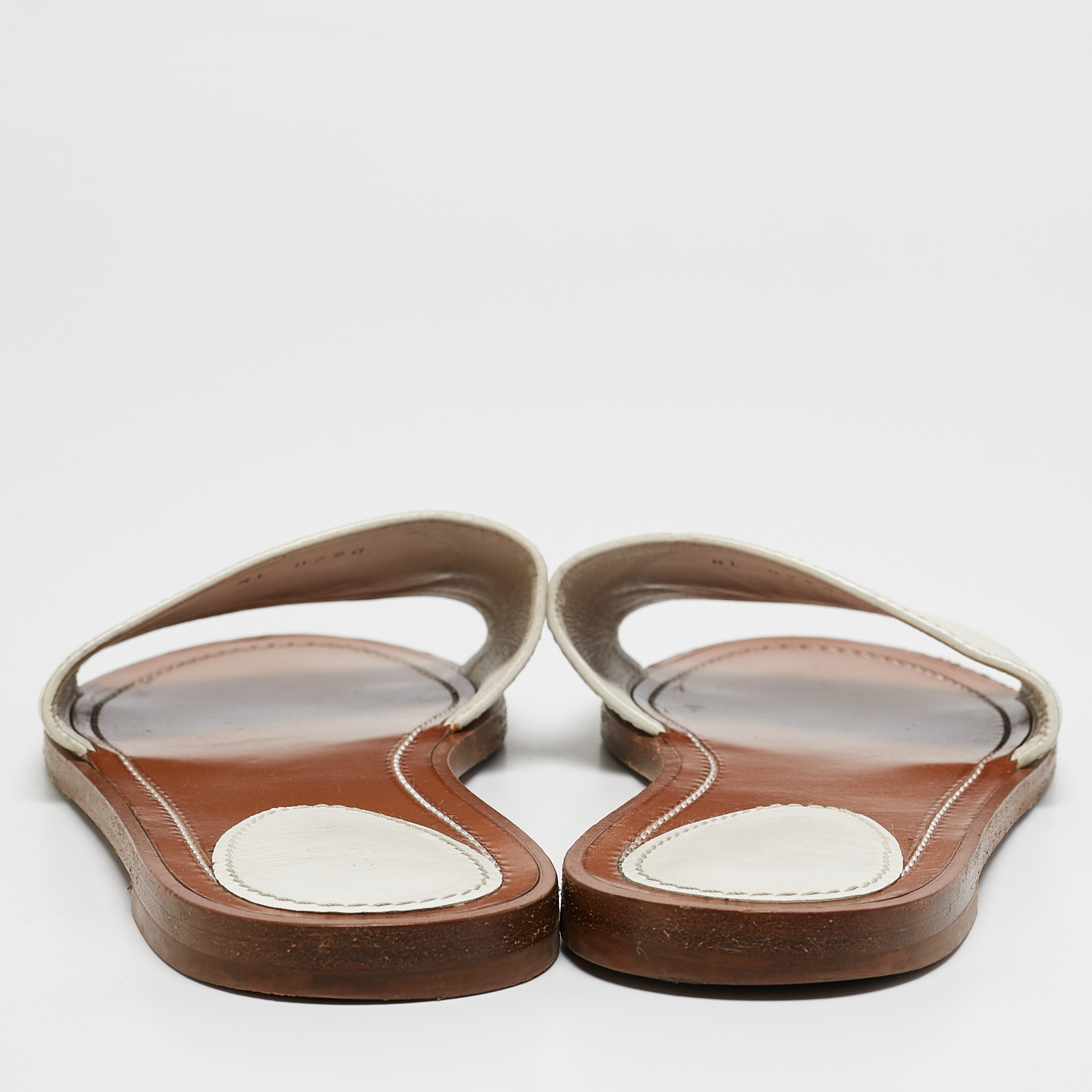 Louis Vuitton White Leather Lock It Flat Slides Size 39 