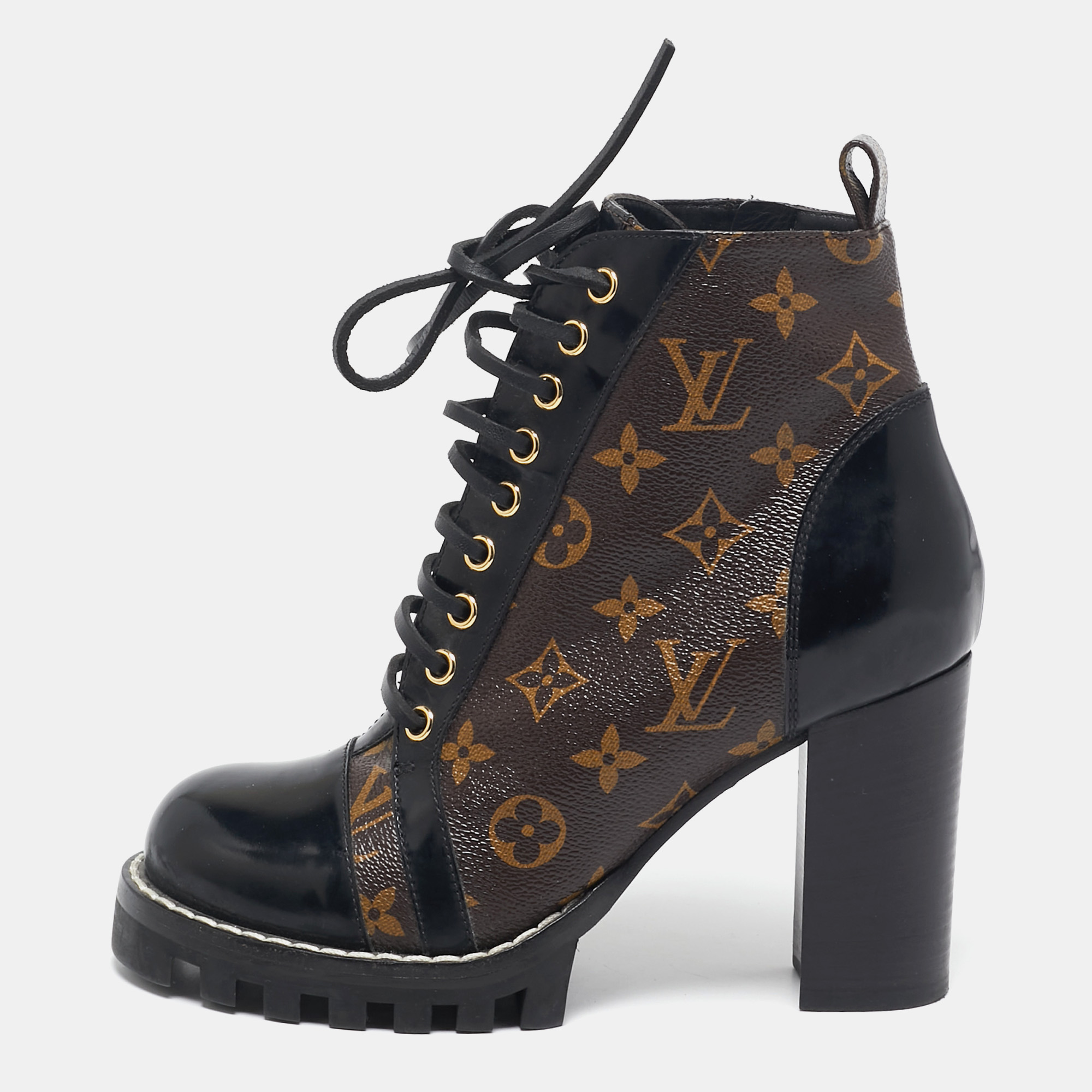 

Louis Vuitton Brown/Black Monogram Canvas And Patent Leather Star Trail Ankle Boot Size