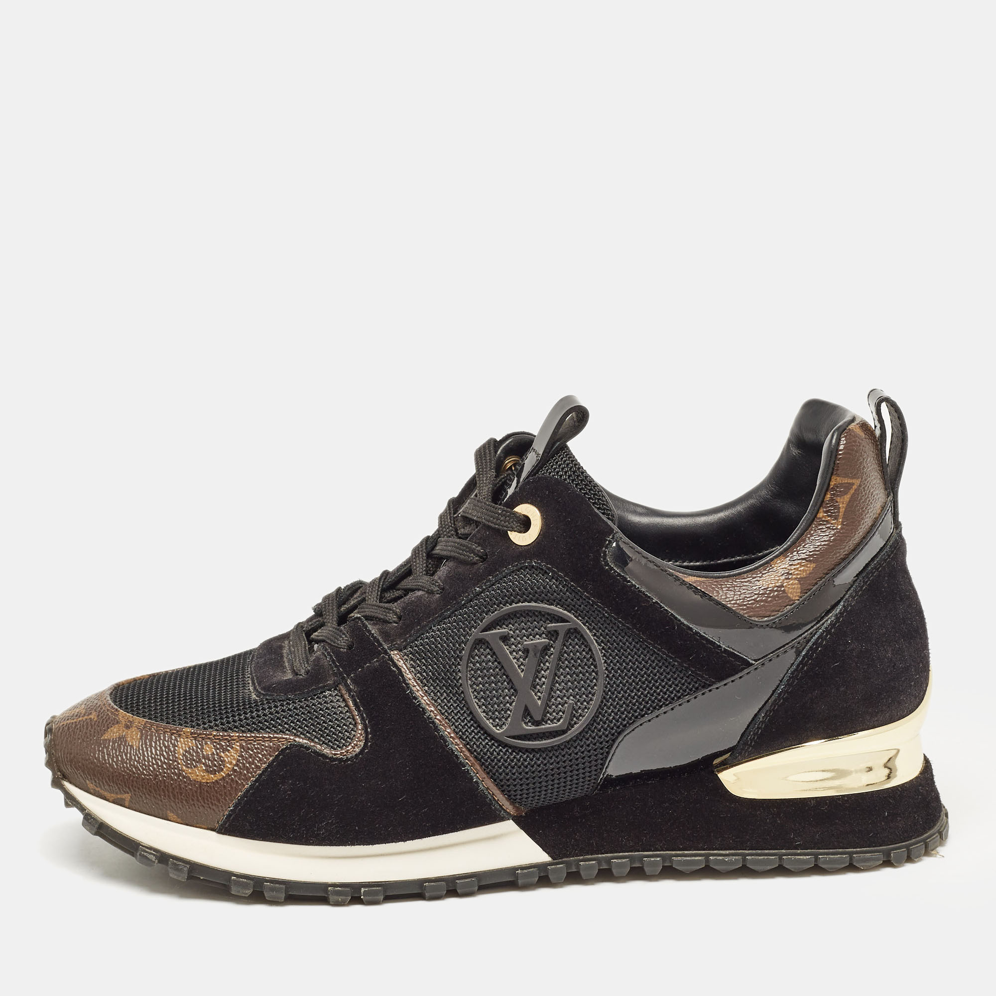 

Louis Vuitton Black/Brown Mesh and Monogram Canvas Run Away Sneakers Size