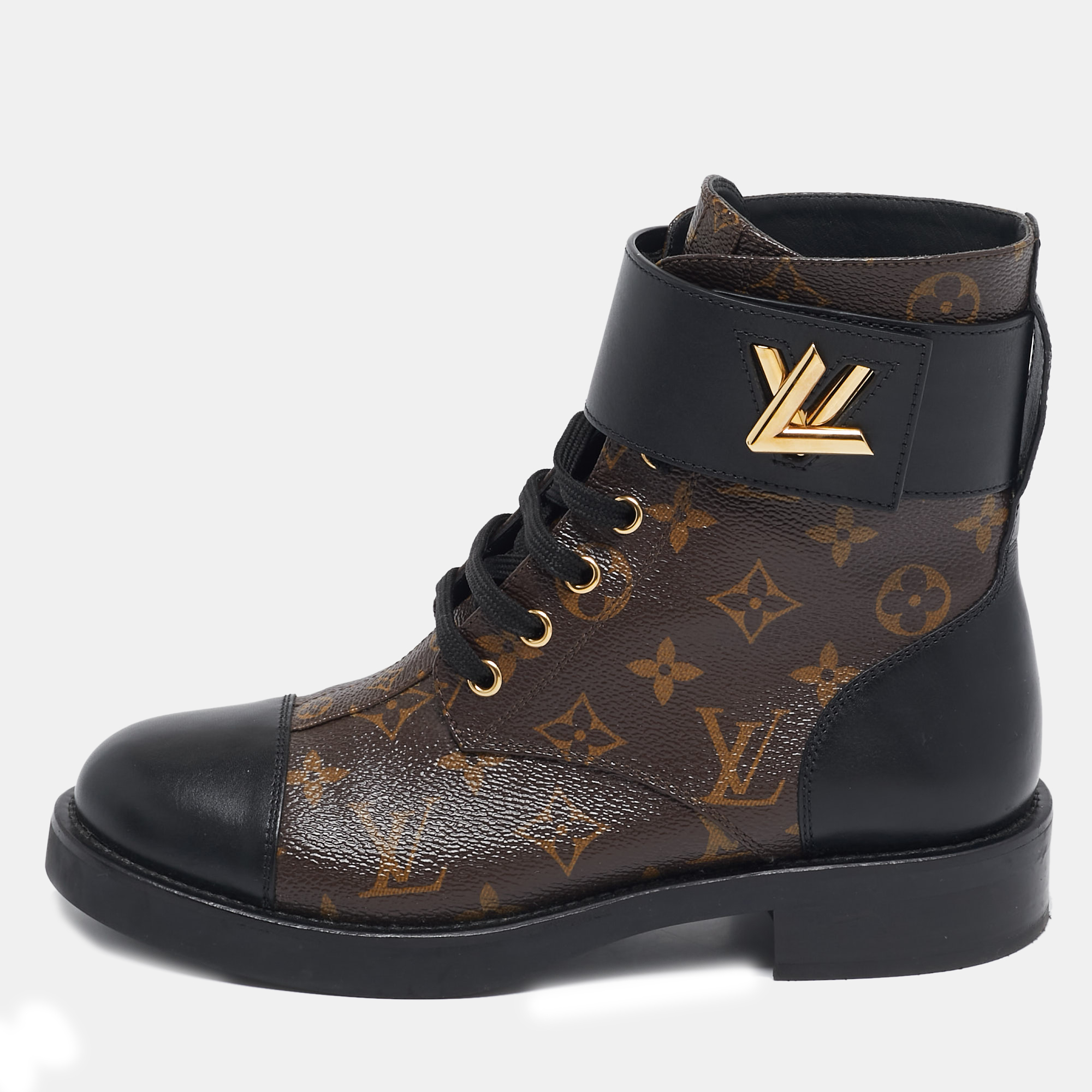 

Louis Vuitton Black Monogram Canvas and Leather Wonderland Flat Ranger Boots Size