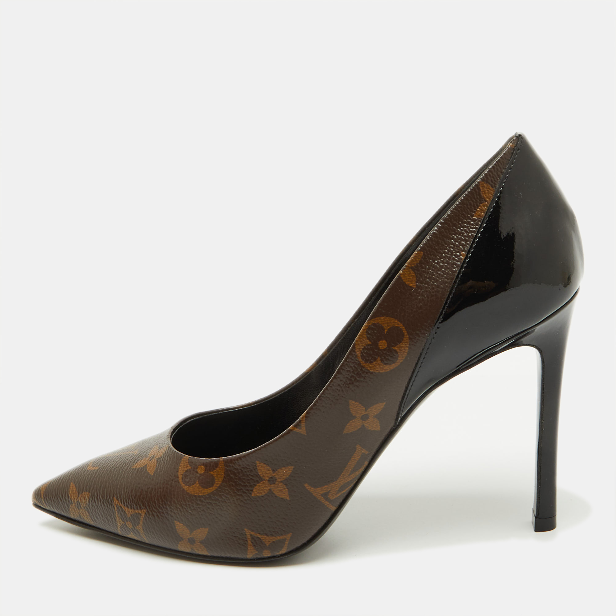 

Louis Vuitton Monogram Canvas and Patent Leather Cherie Pumps Size, Brown