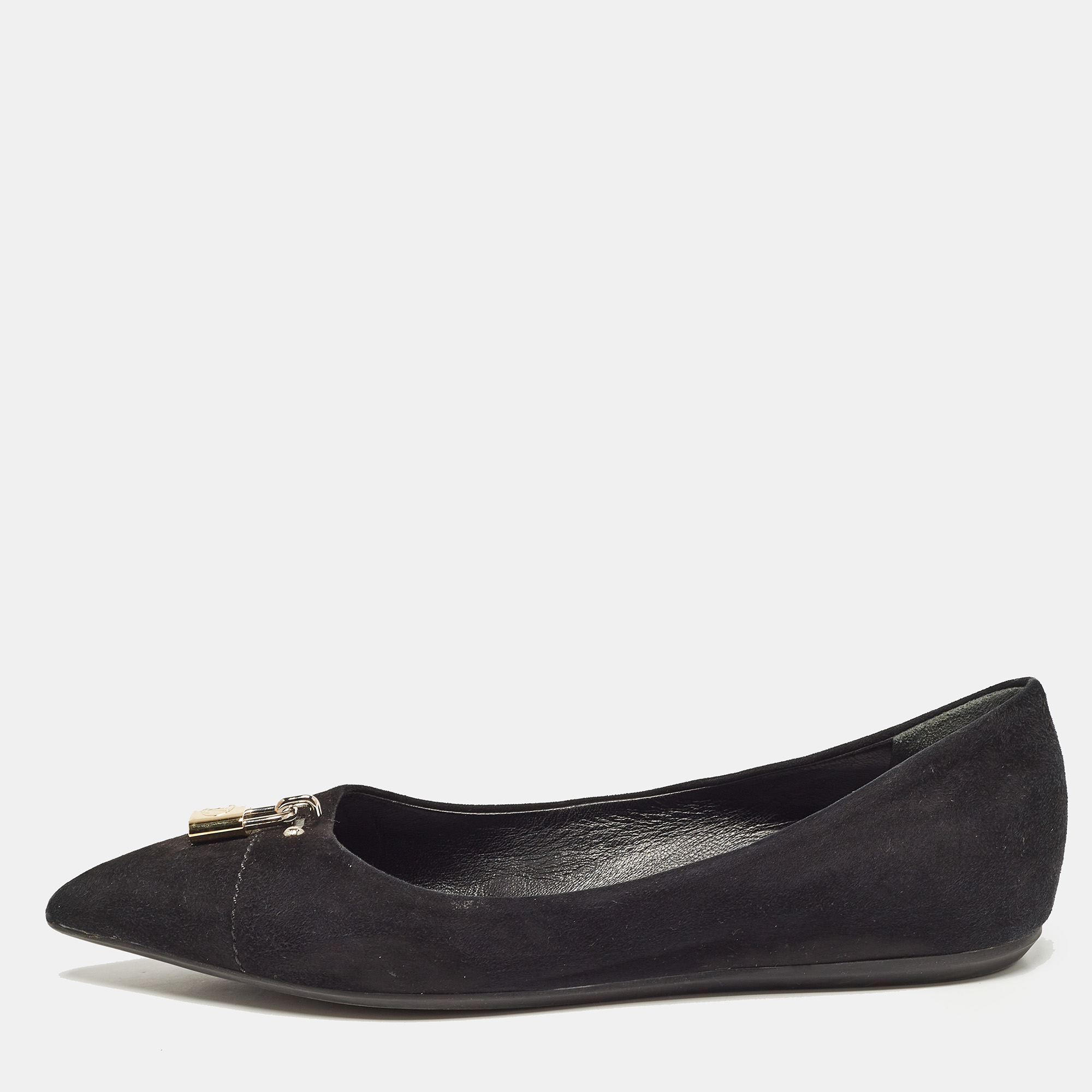 

Louis Vuitton Black Suede Lock It Ballet Flats Size