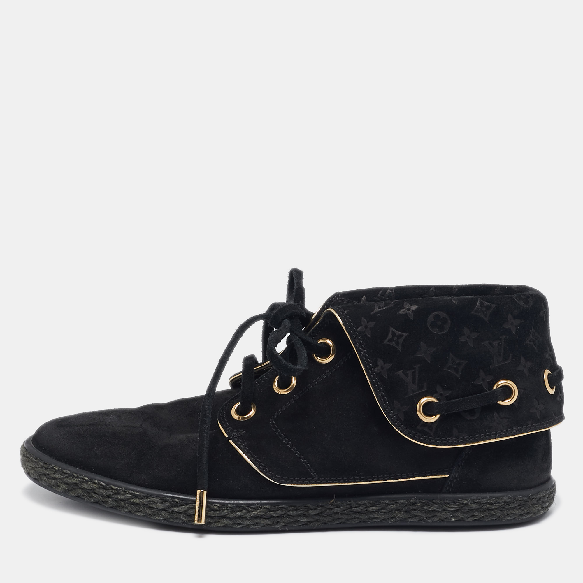 

Louis Vuitton Black Monogram Suede Cape Sneakers Size