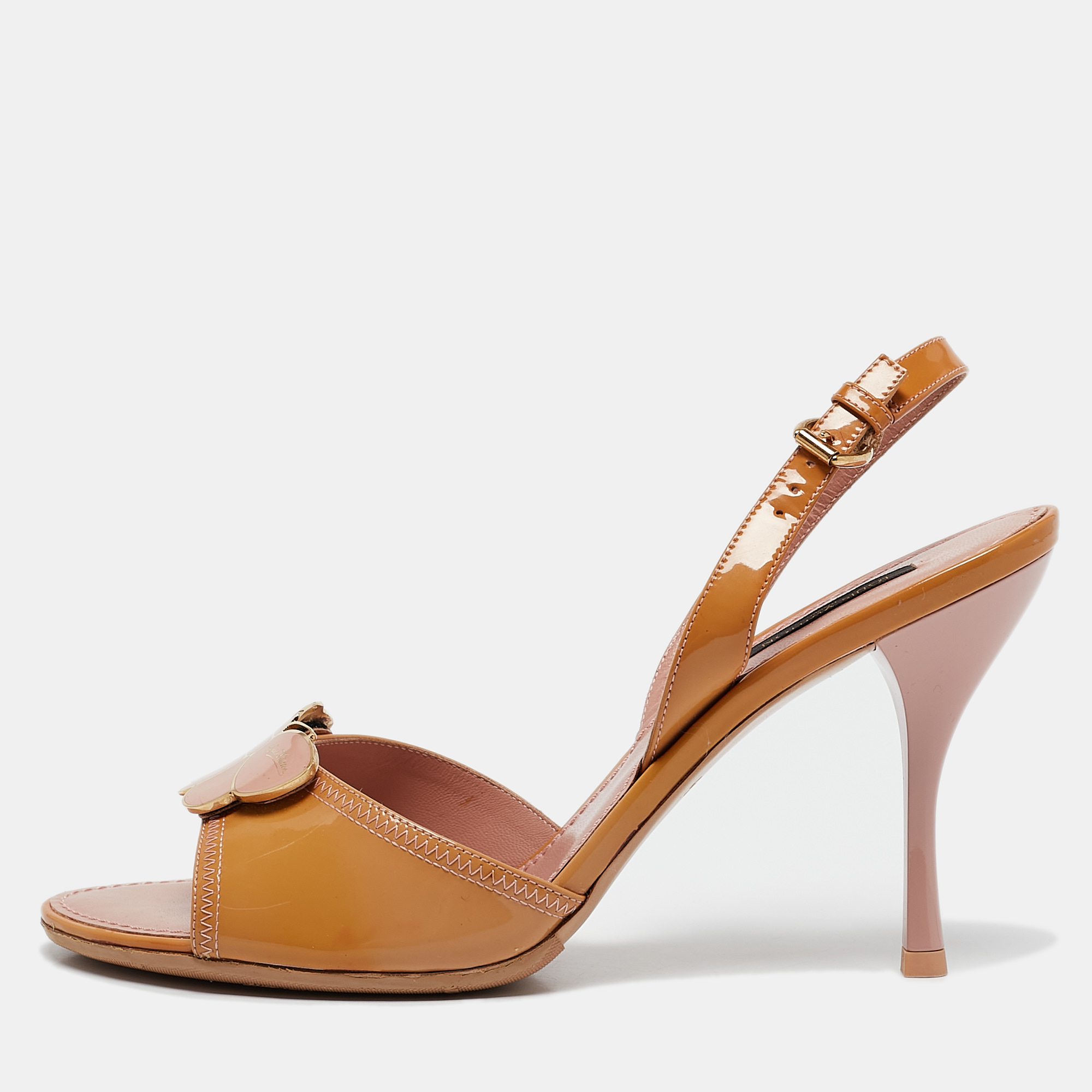 

Louis Vuitton Brown Patent Leather Slingback Sandals Size