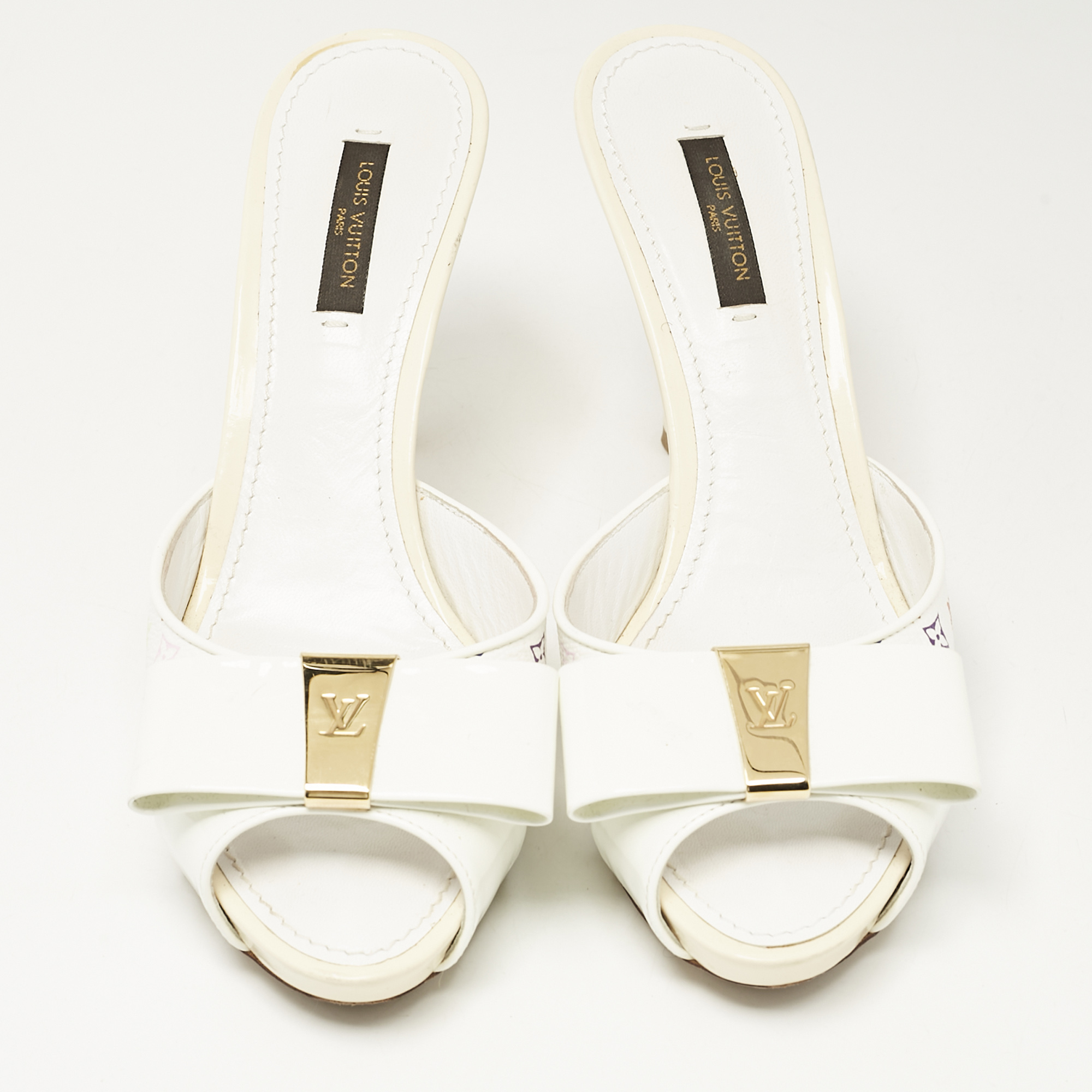 Louis Vuitton White Multicolore Monogram Canvas and Patent Leather Slide Sandals Size 37 