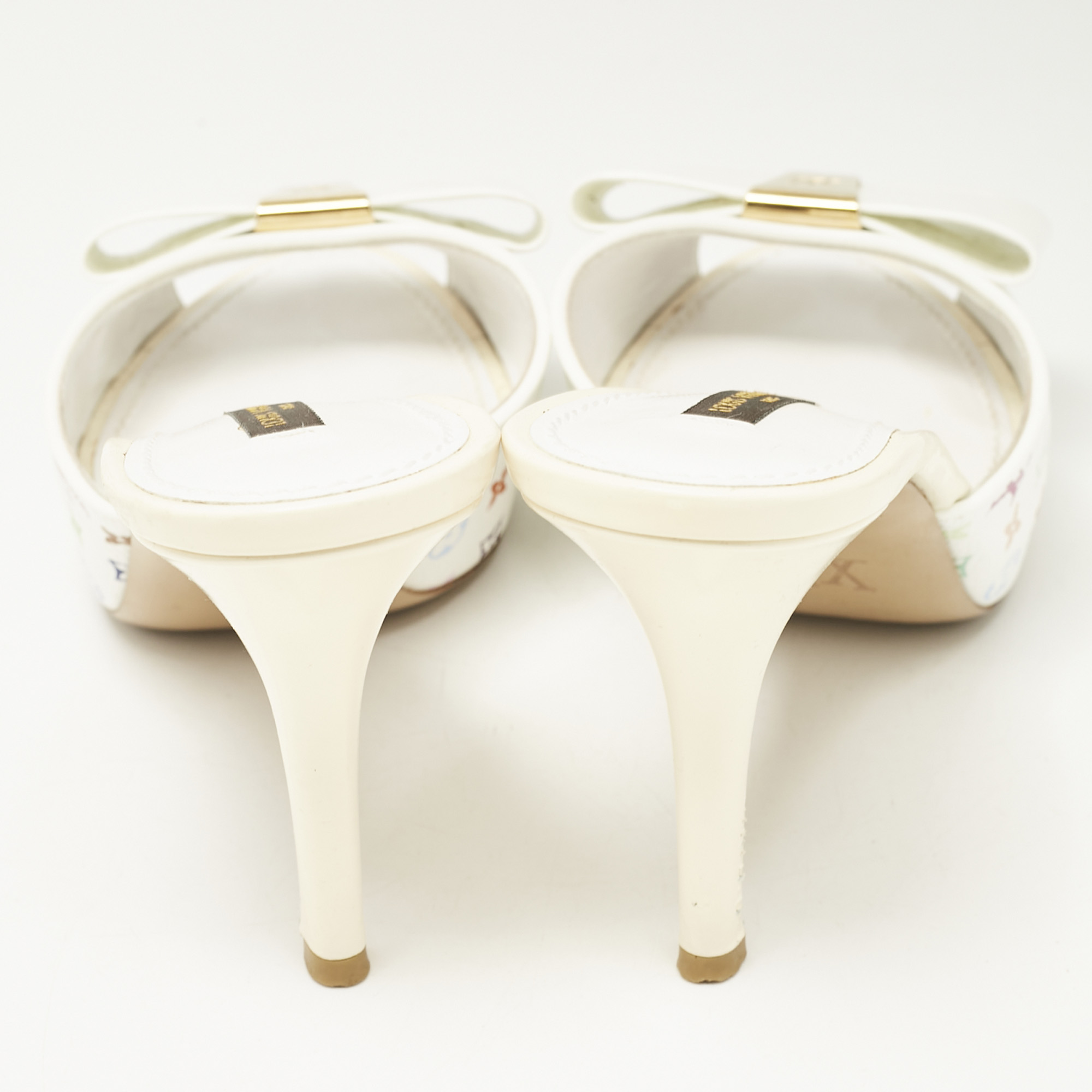 Louis Vuitton White Multicolore Monogram Canvas and Patent Leather Slide Sandals Size 37 