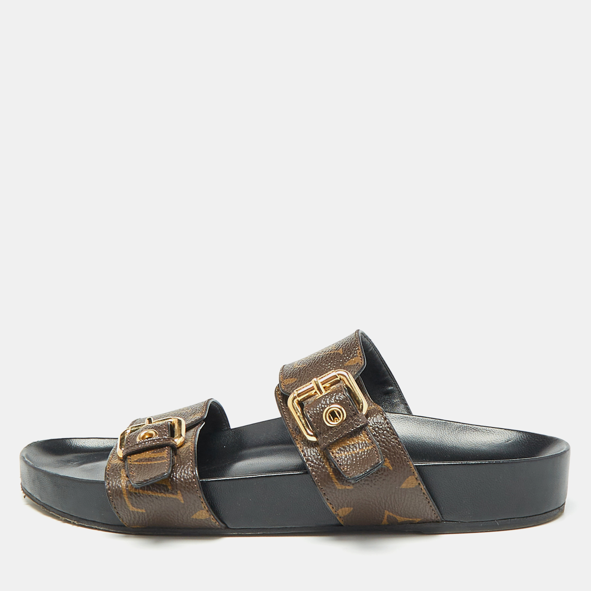 

Louis Vuitton Brown Monogram Canvas Bom Dia Flat Slides Size