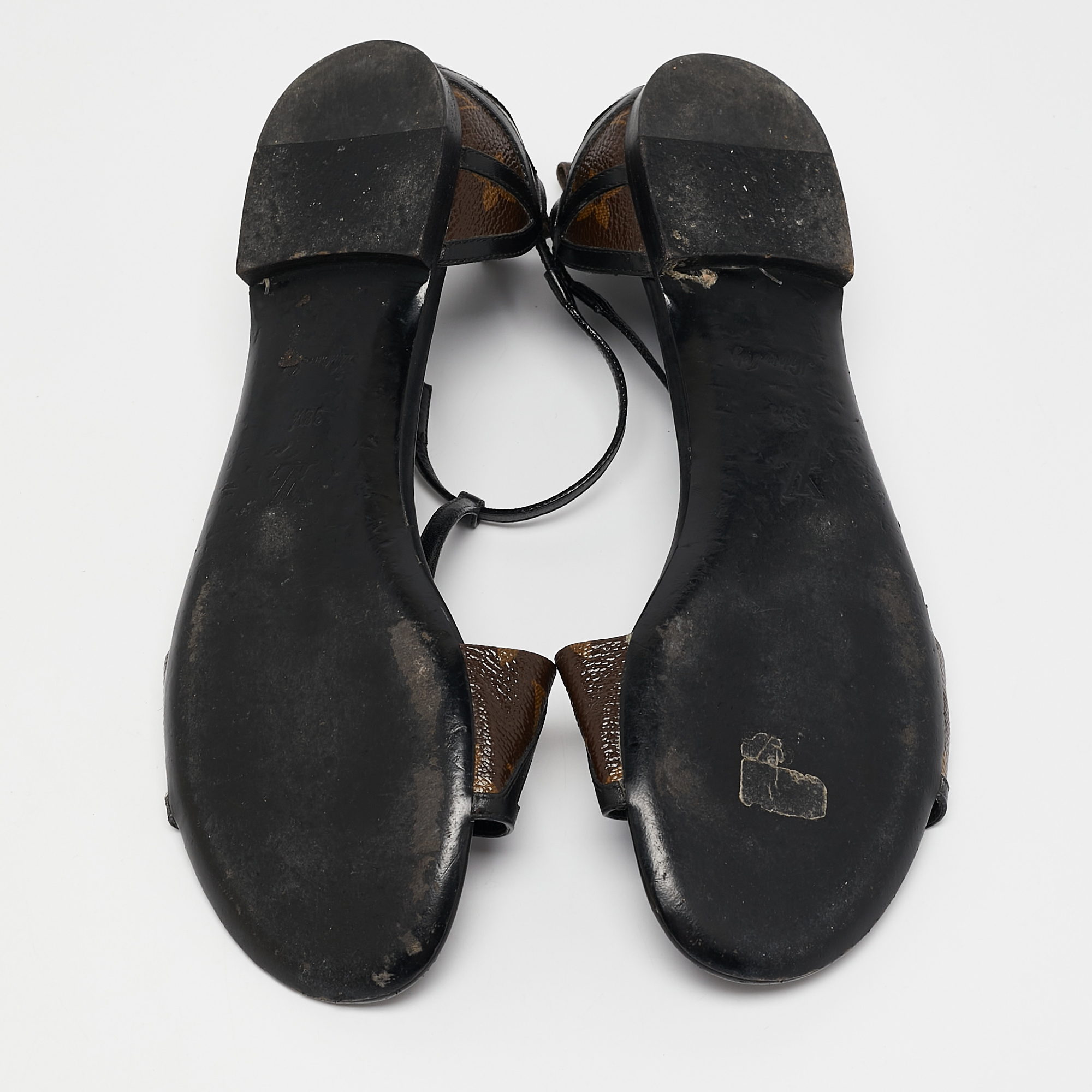 Louis Vuitton Brown Monogram Canvas and Leather Flat Sandals Size 38.5 