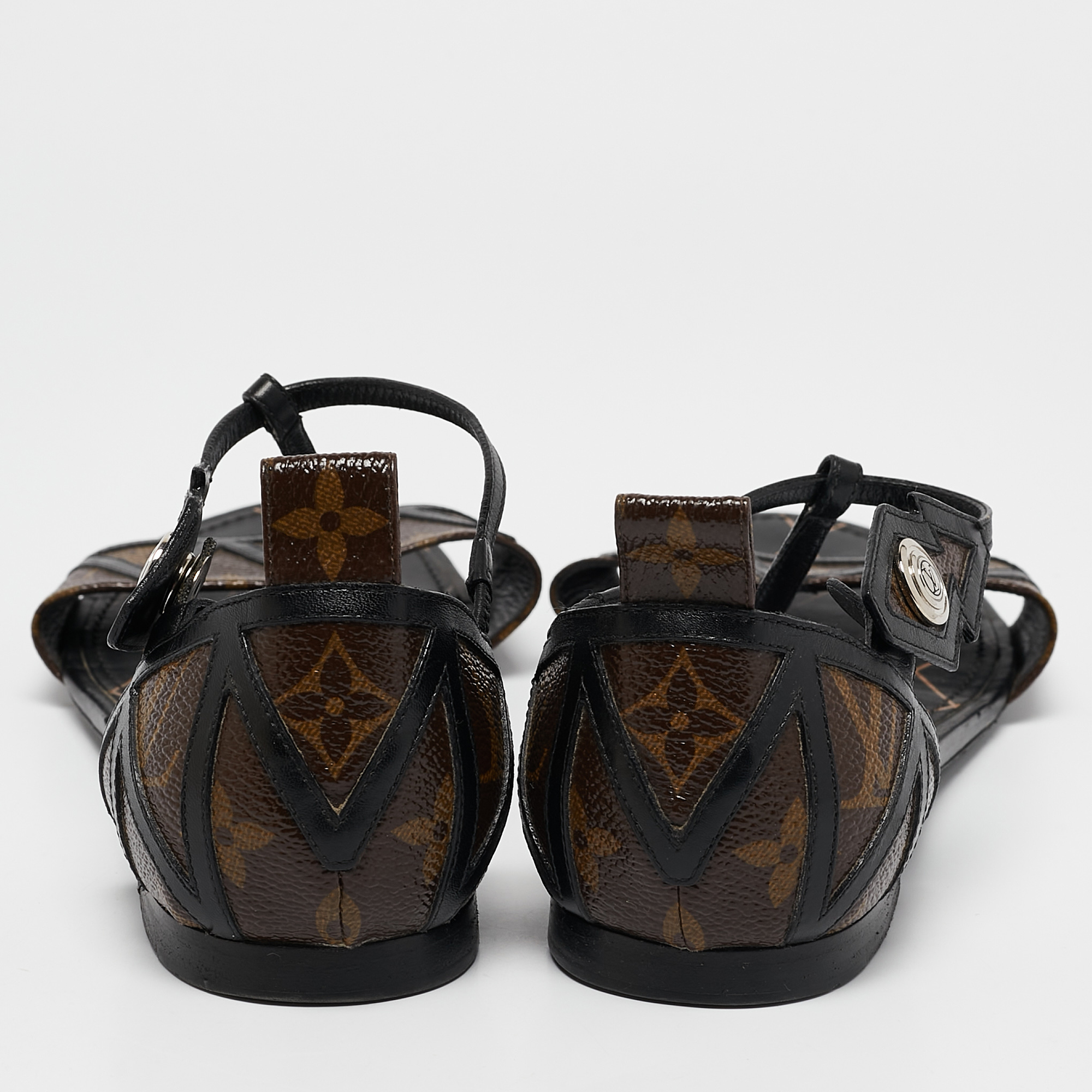 Louis Vuitton Brown Monogram Canvas and Leather Flat Sandals Size 38.5 