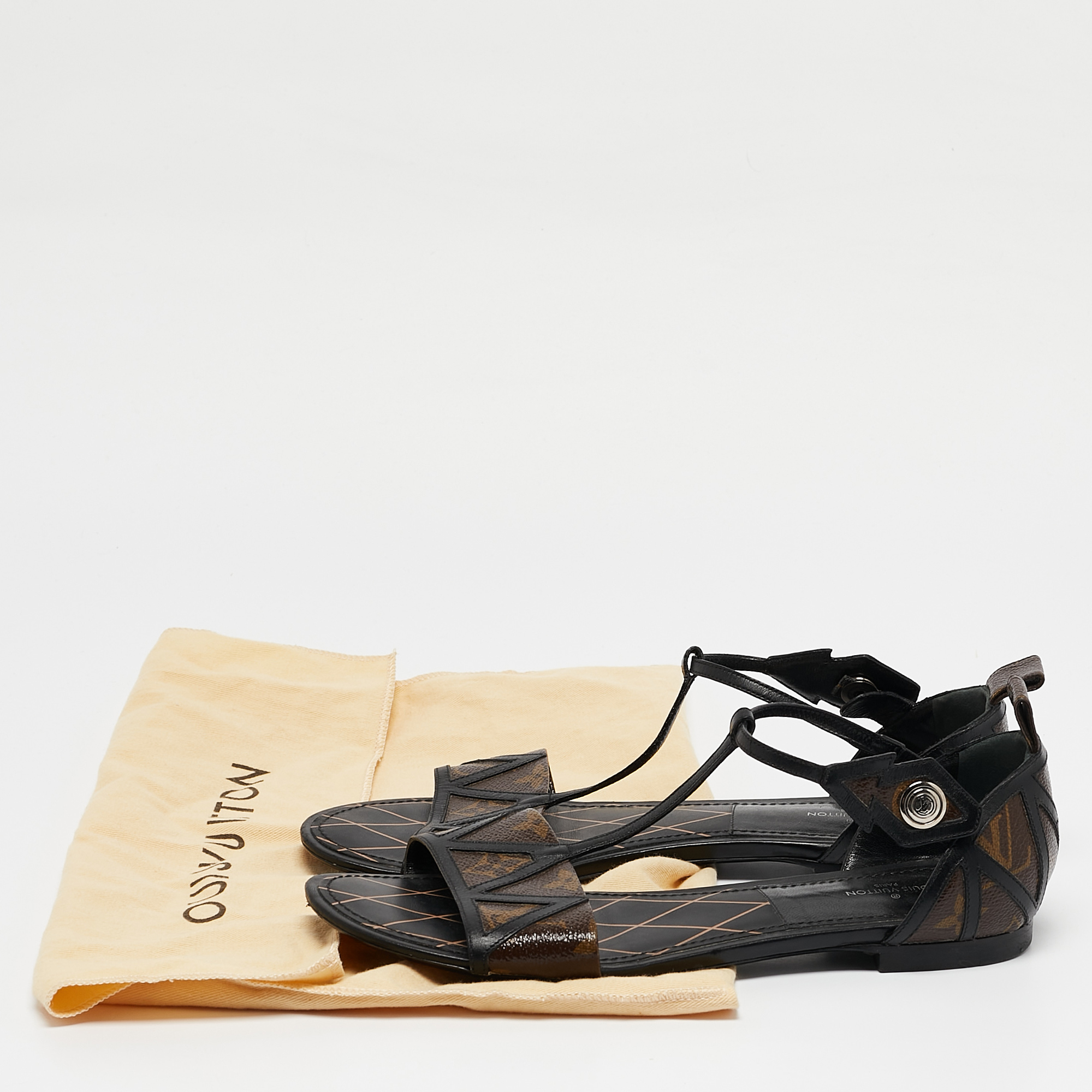 Louis Vuitton Brown Monogram Canvas and Leather Flat Sandals Size 38.5 