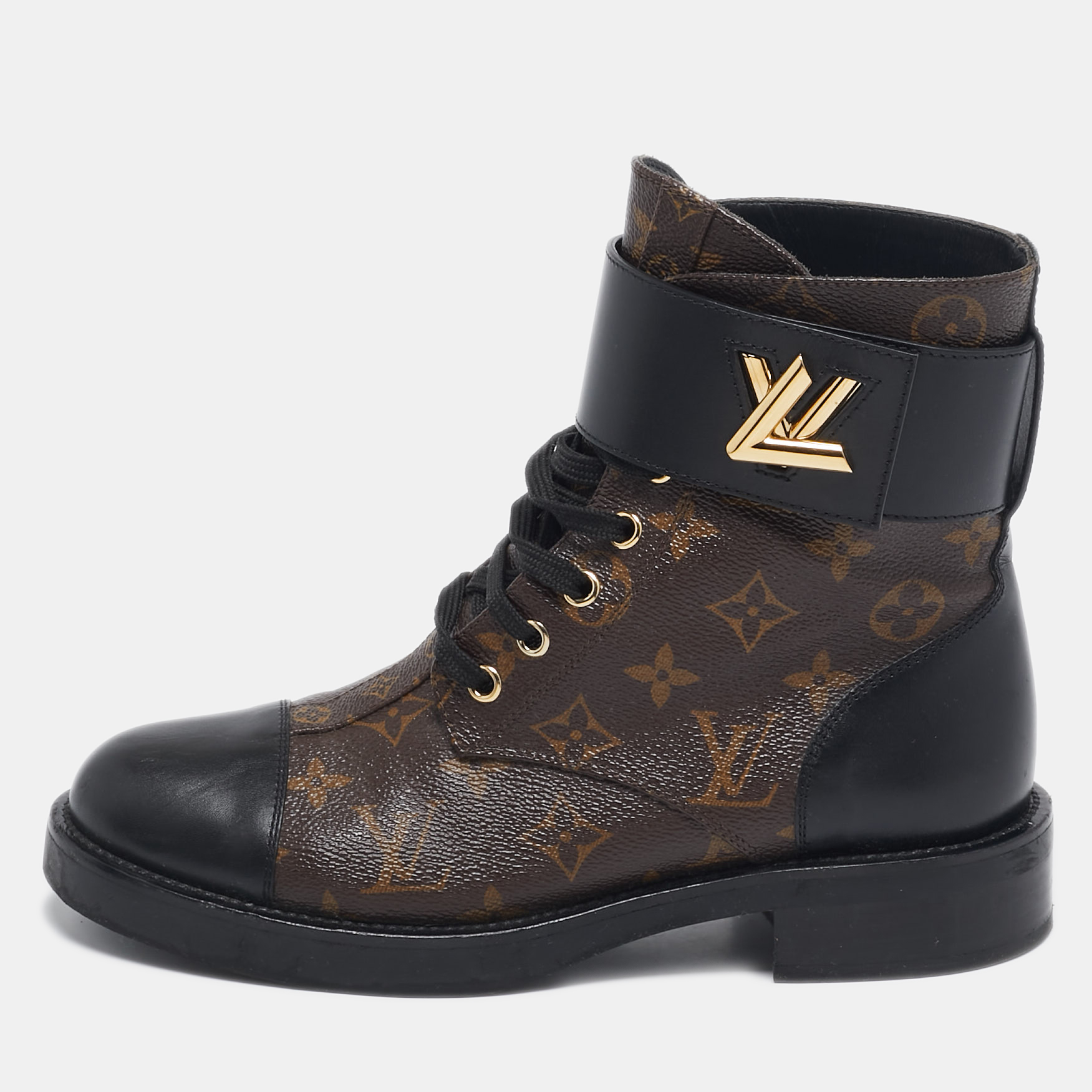 

Louis Vuitton Black Monogram Canvas and Leather Wonderland Flat Ranger Boots Size