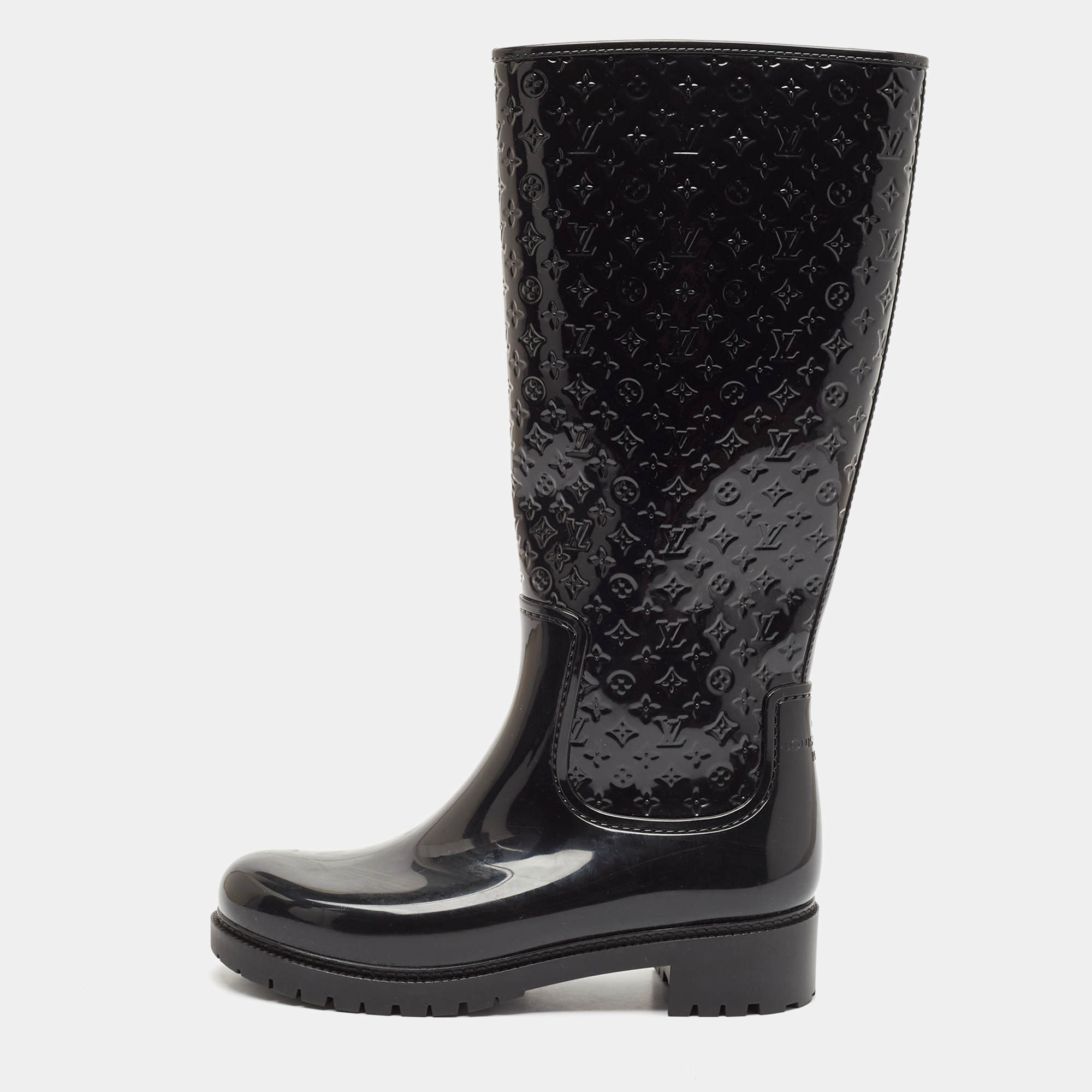 

Louis Vuitton Black Monogram Rubber Rain Boots Size