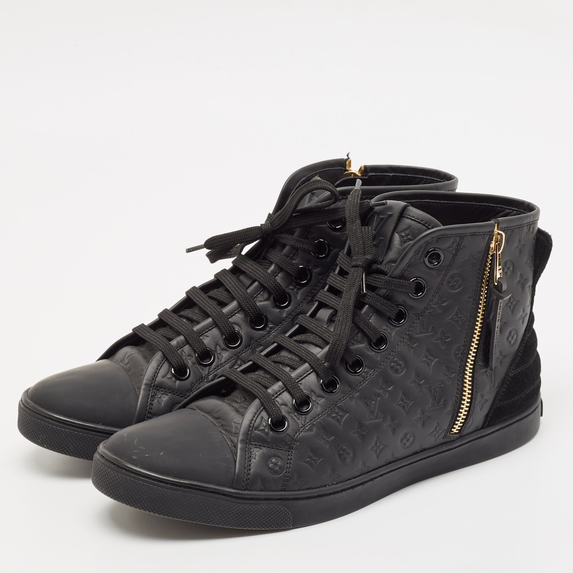 Louis Vuitton Black Leather and Rubber Punchy High Top Sneakers Size 39 
