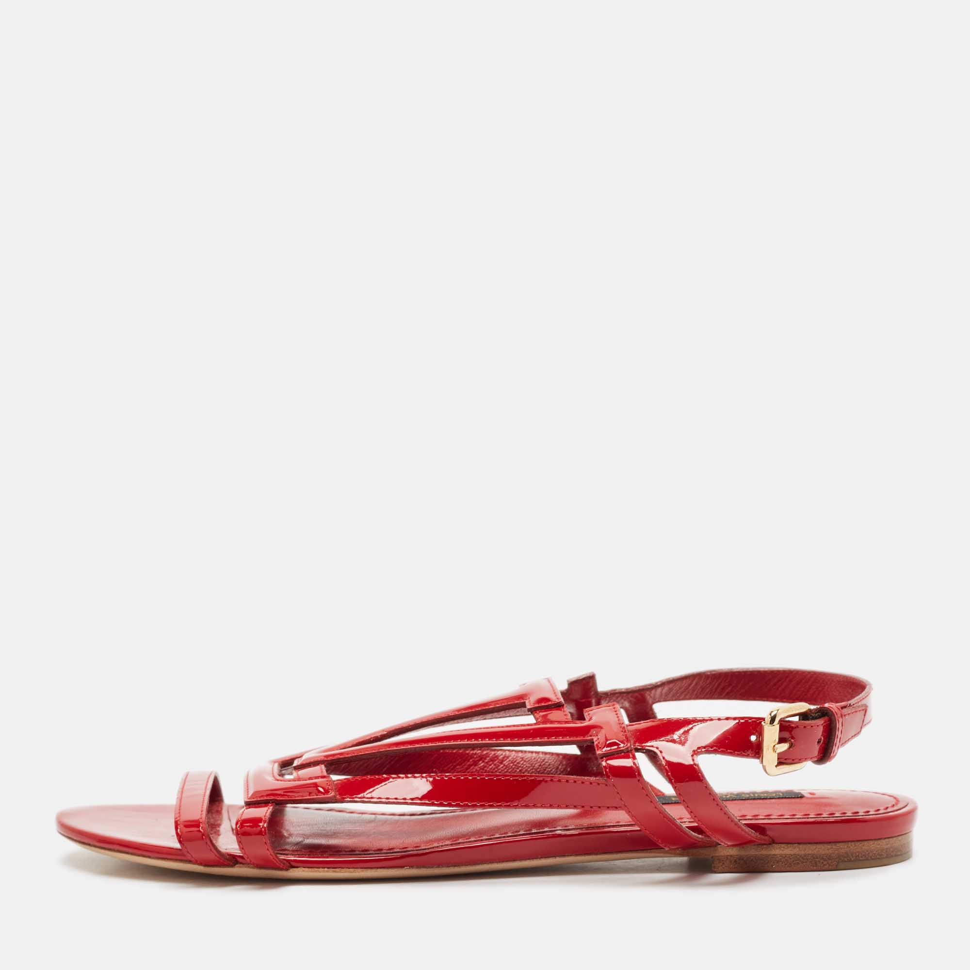 

Louis Vuitton Red Patent Leather Slingback Flat Sandals Size