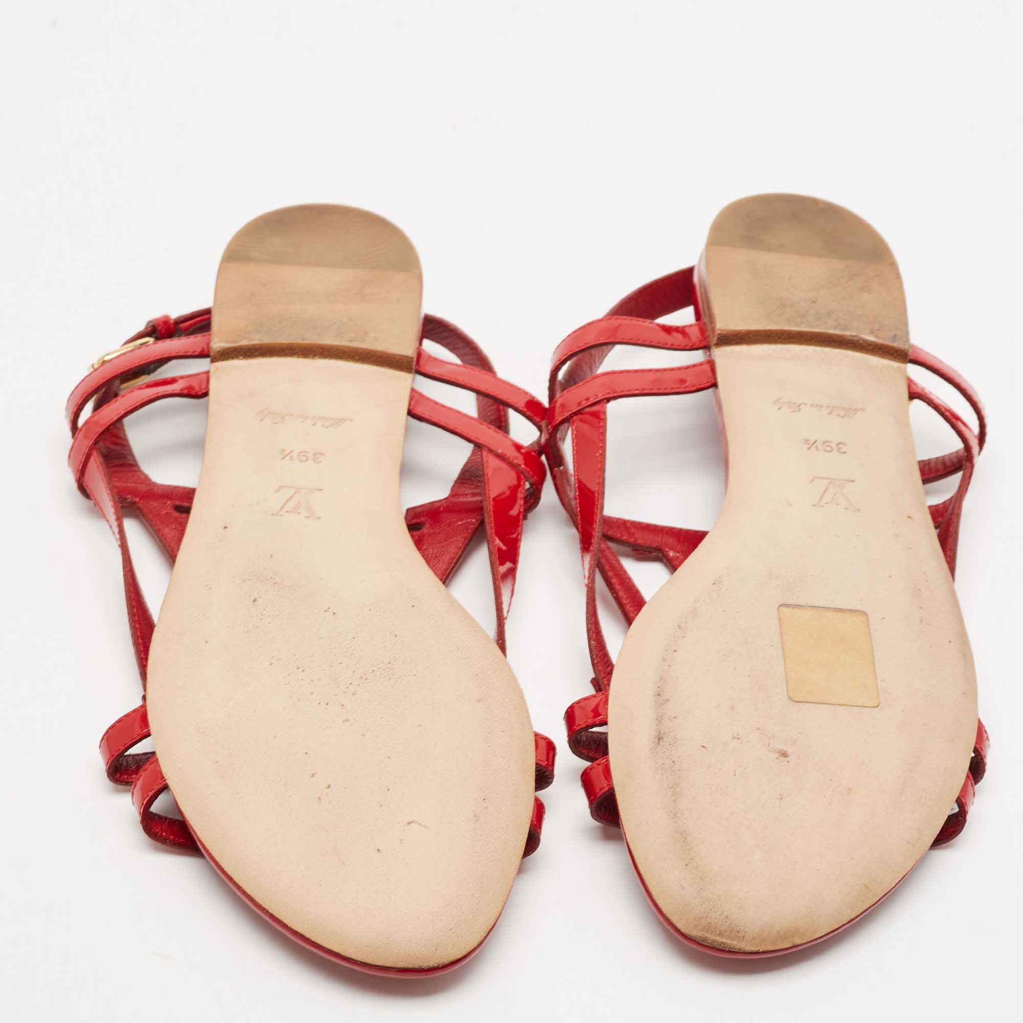 Louis Vuitton Red Patent Leather Slingback Flat Sandals Size 39.5 