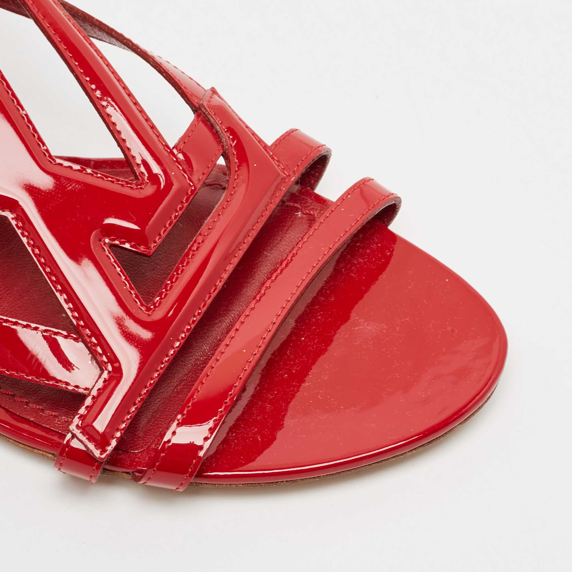 Louis Vuitton Red Patent Leather Slingback Flat Sandals Size 39.5 