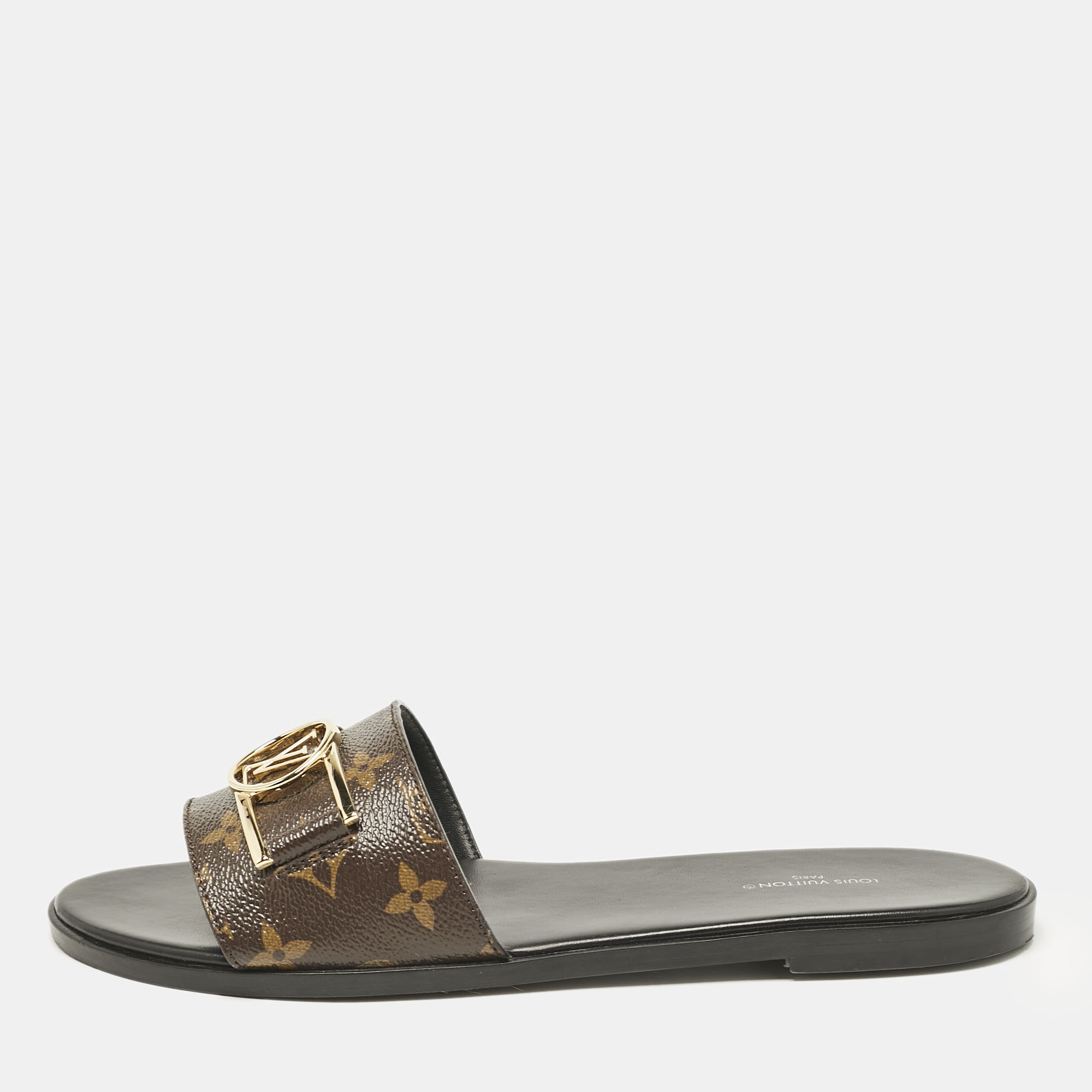 

Louis Vuitton Monogram Canvas Lock It Flat Slides Size, Brown