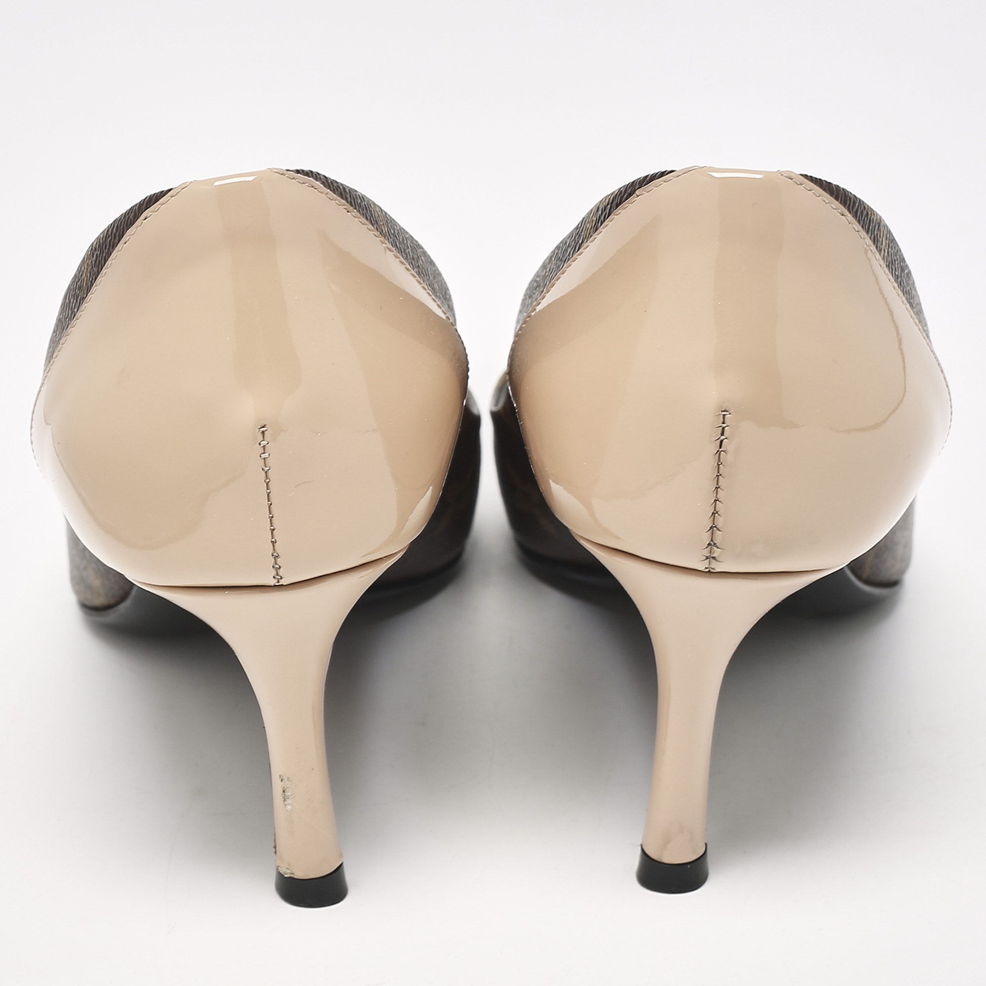 Louis Vuitton Brown/Beige Leather and Patent Leather Chérie Pumps Size 36.5 