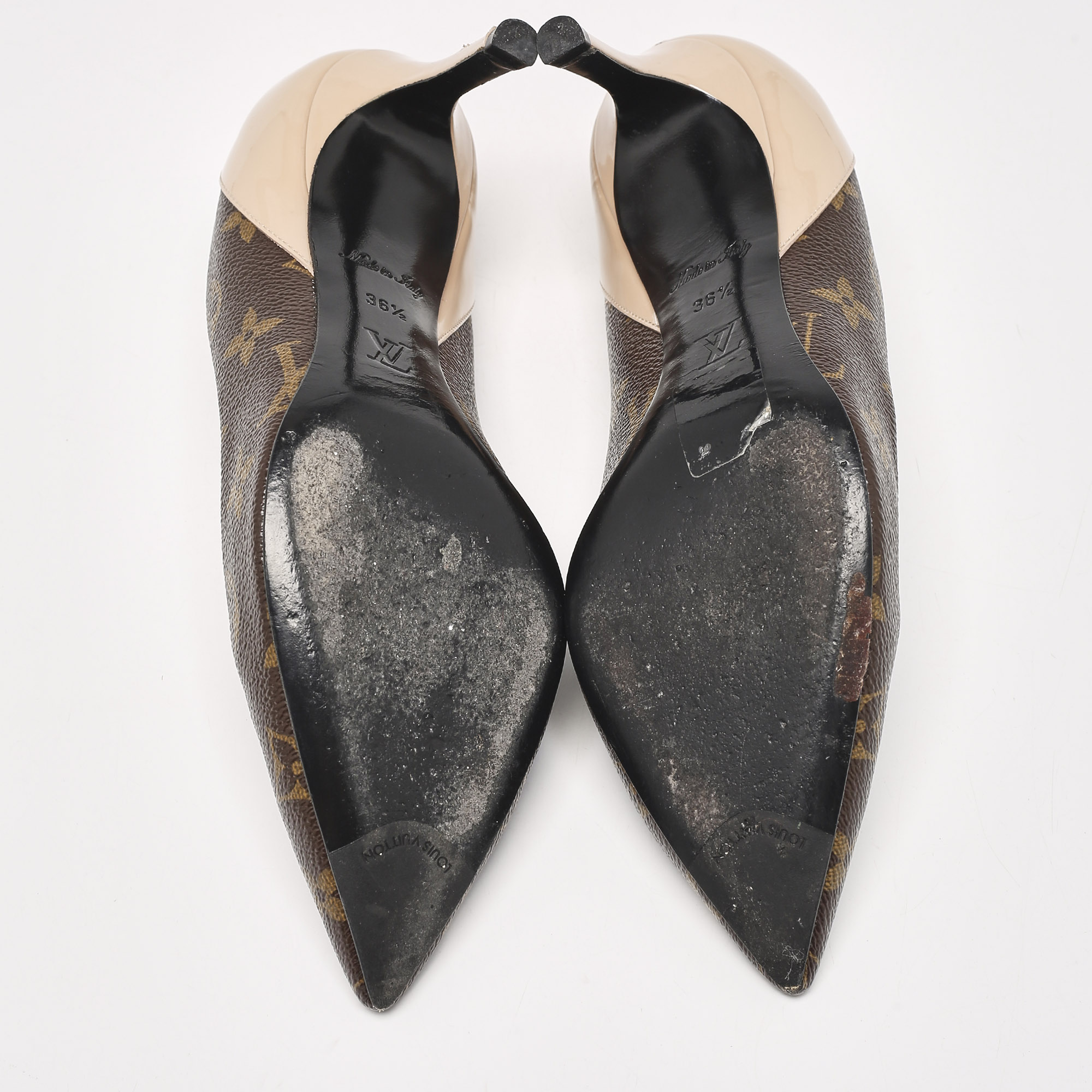 Louis Vuitton Brown/Beige Leather and Patent Leather Chérie Pumps Size 36.5 