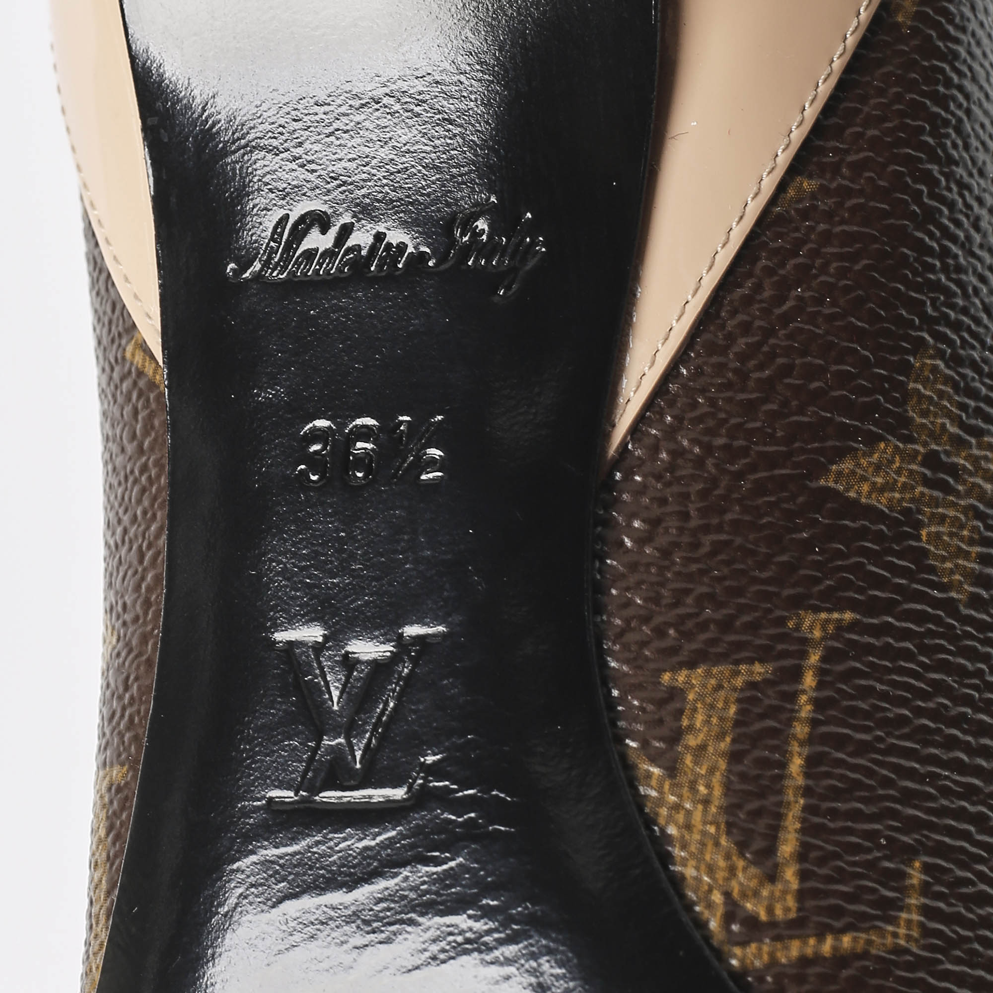 Louis Vuitton Brown/Beige Leather and Patent Leather Chérie Pumps Size 36.5 