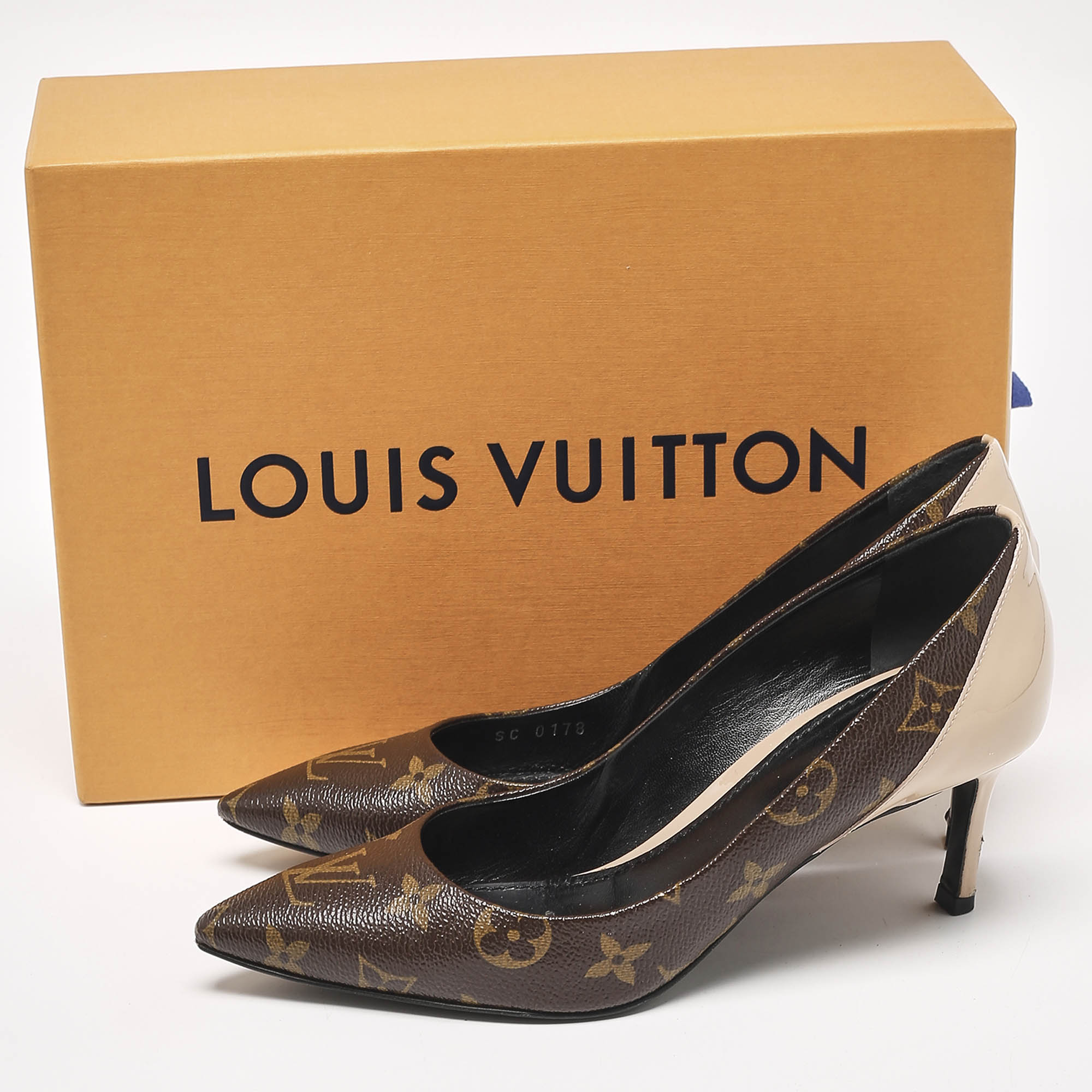 Louis Vuitton Brown/Beige Leather and Patent Leather Chérie Pumps Size 36.5 
