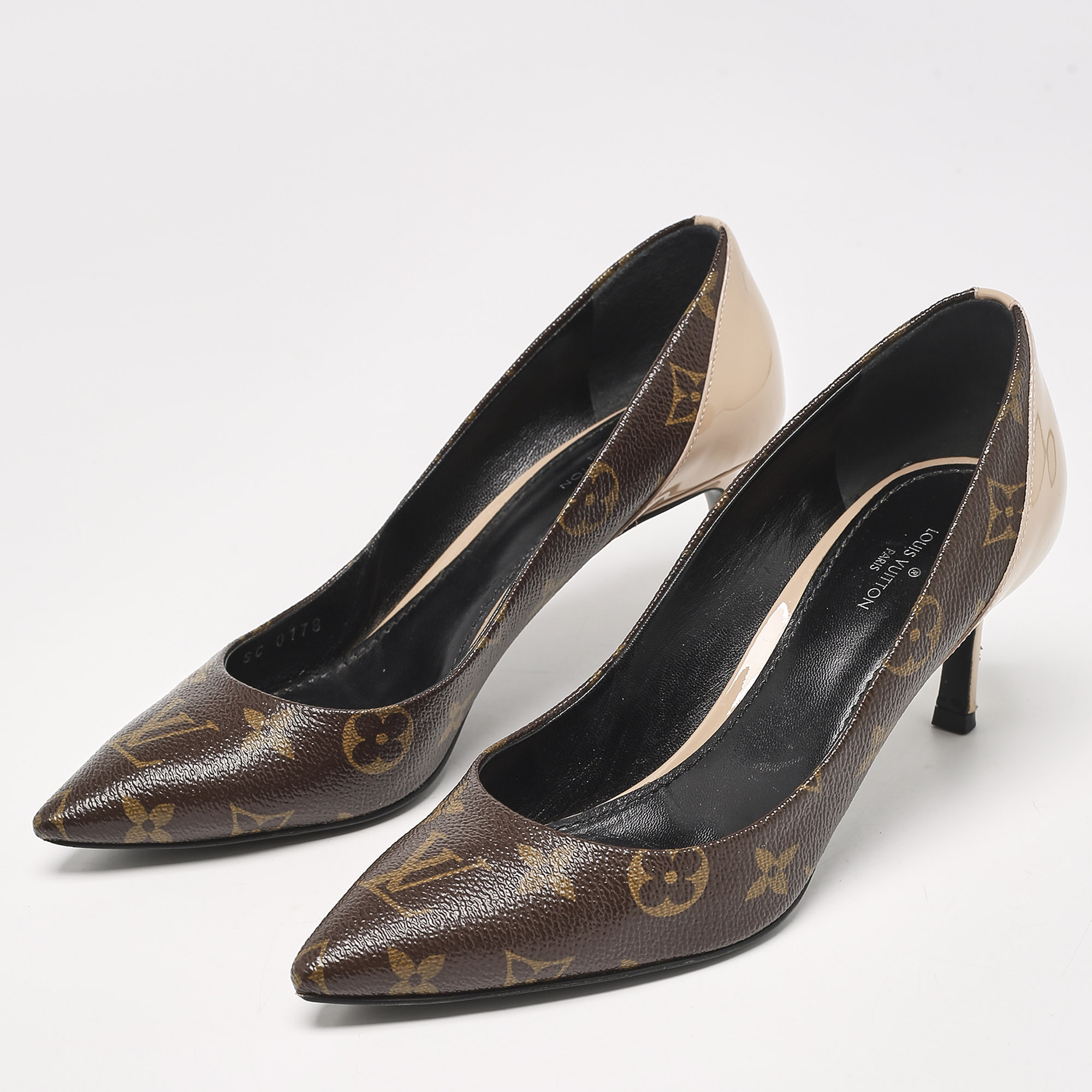 Louis Vuitton Brown/Beige Leather and Patent Leather Chérie Pumps Size 36.5 