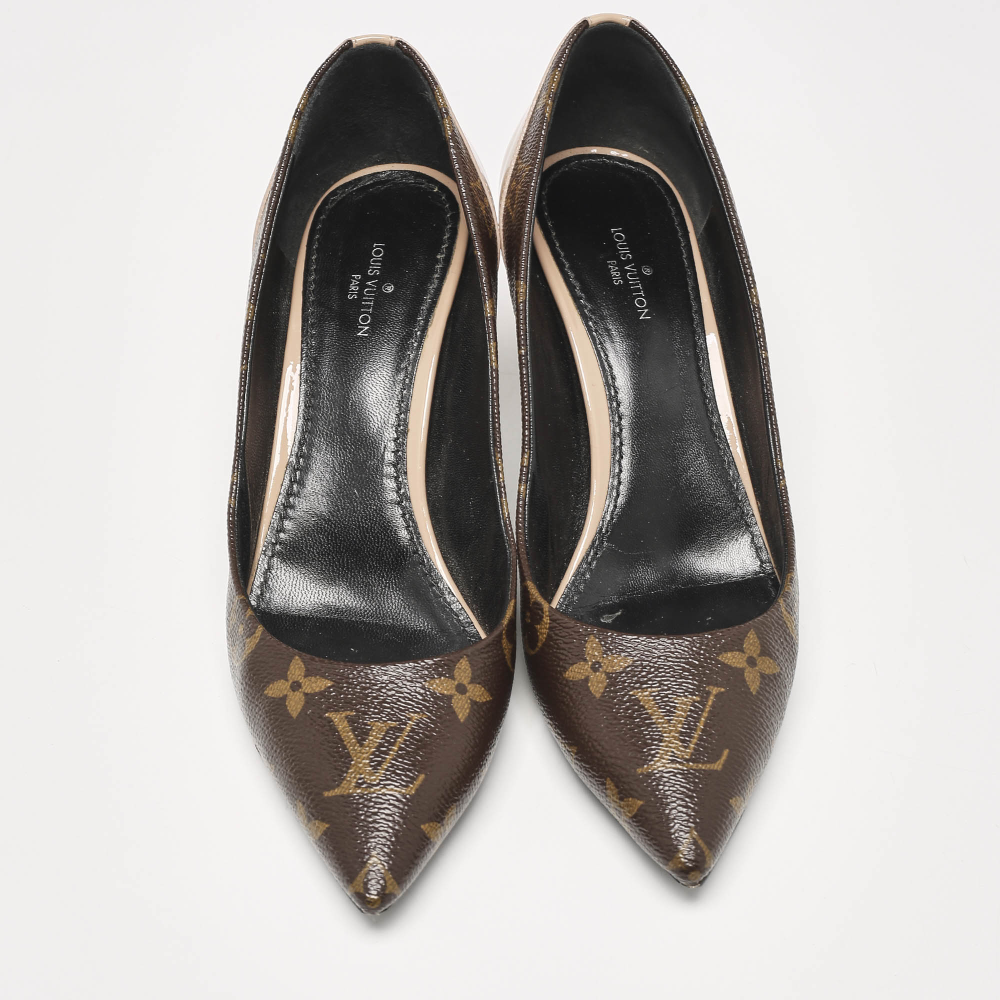 Louis Vuitton Brown/Beige Leather and Patent Leather Chérie Pumps Size 36.5 