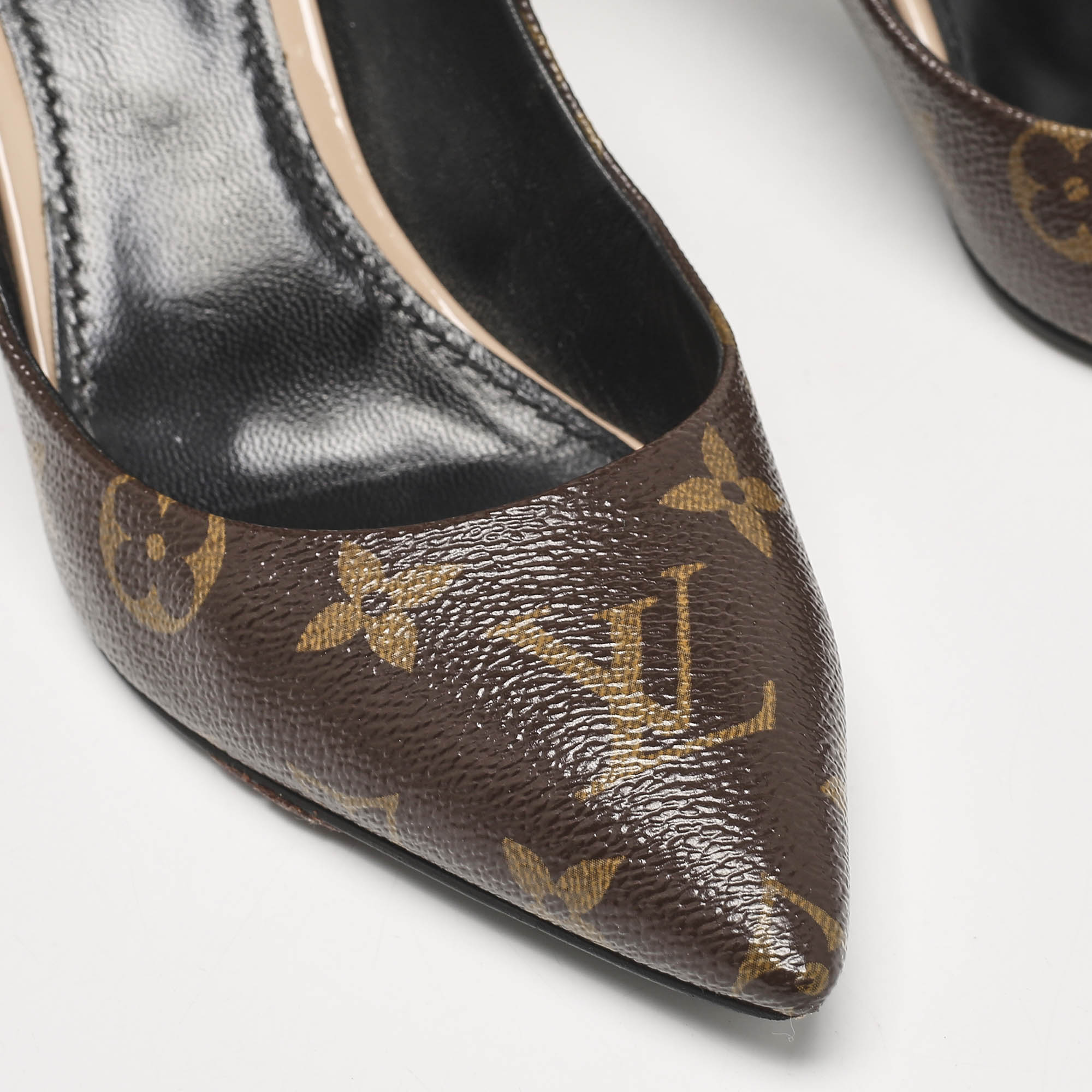 Louis Vuitton Brown/Beige Leather and Patent Leather Chérie Pumps Size 36.5 