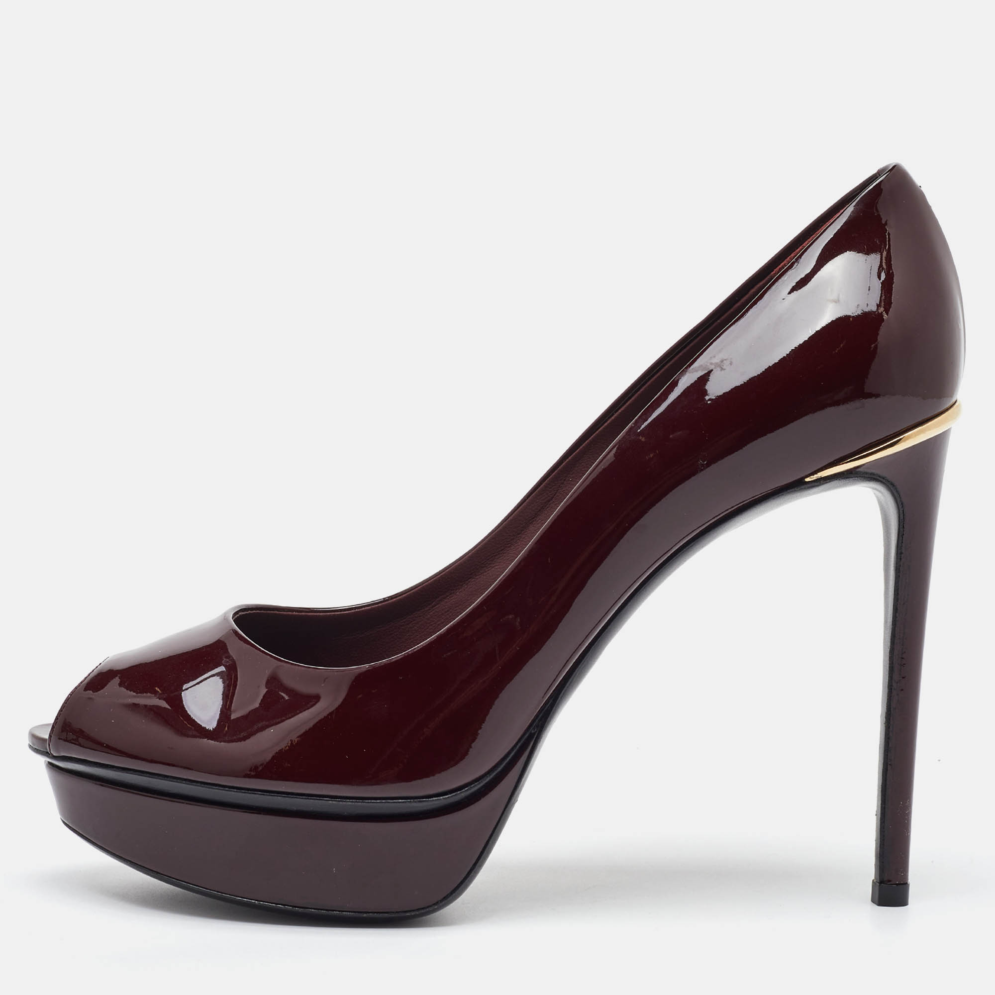 

Louis Vuitton Burgundy Patent Leather Eyeline Platform Pumps Size