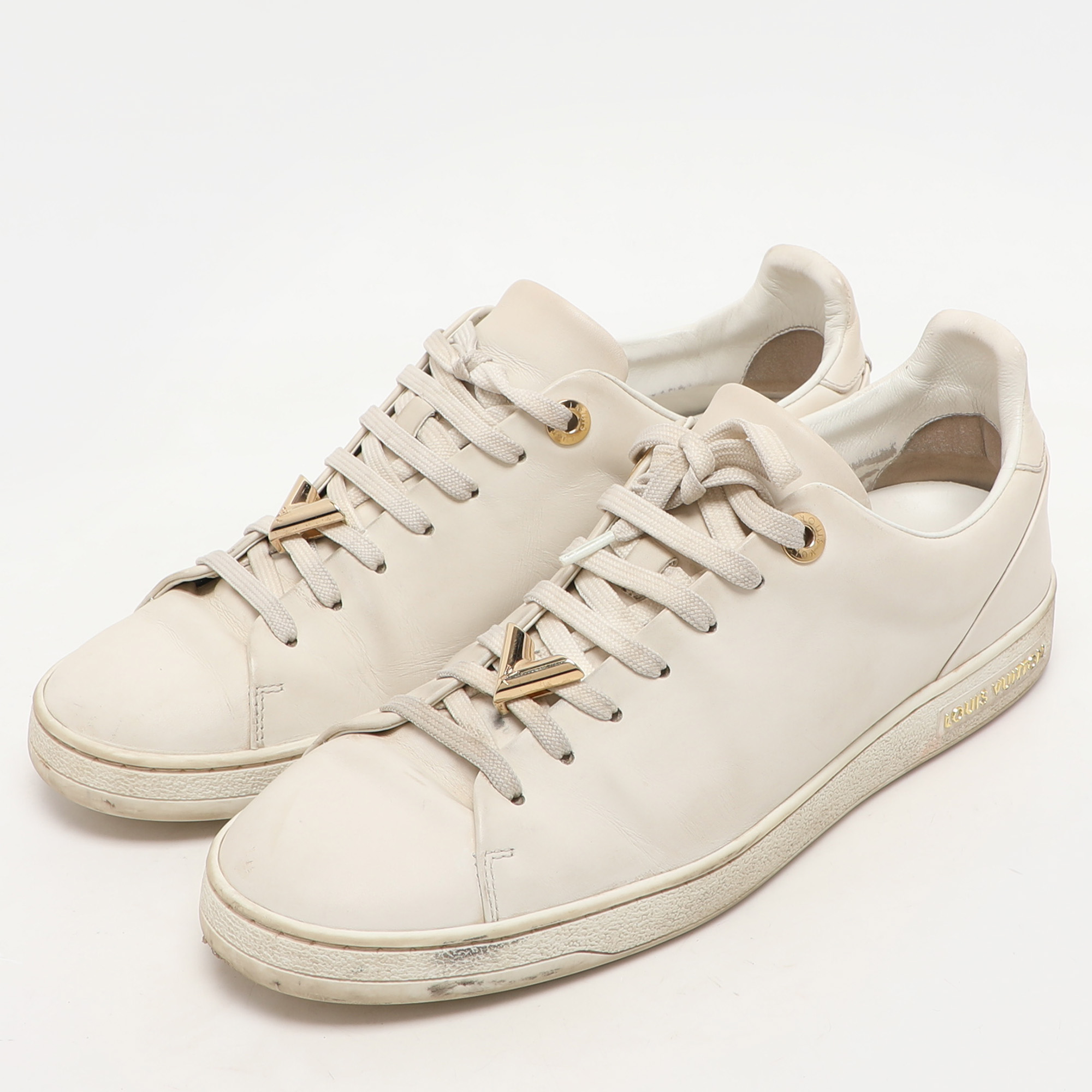 Louis Vuitton White Leather Frontrow Low Top Sneakers Size 38.5 