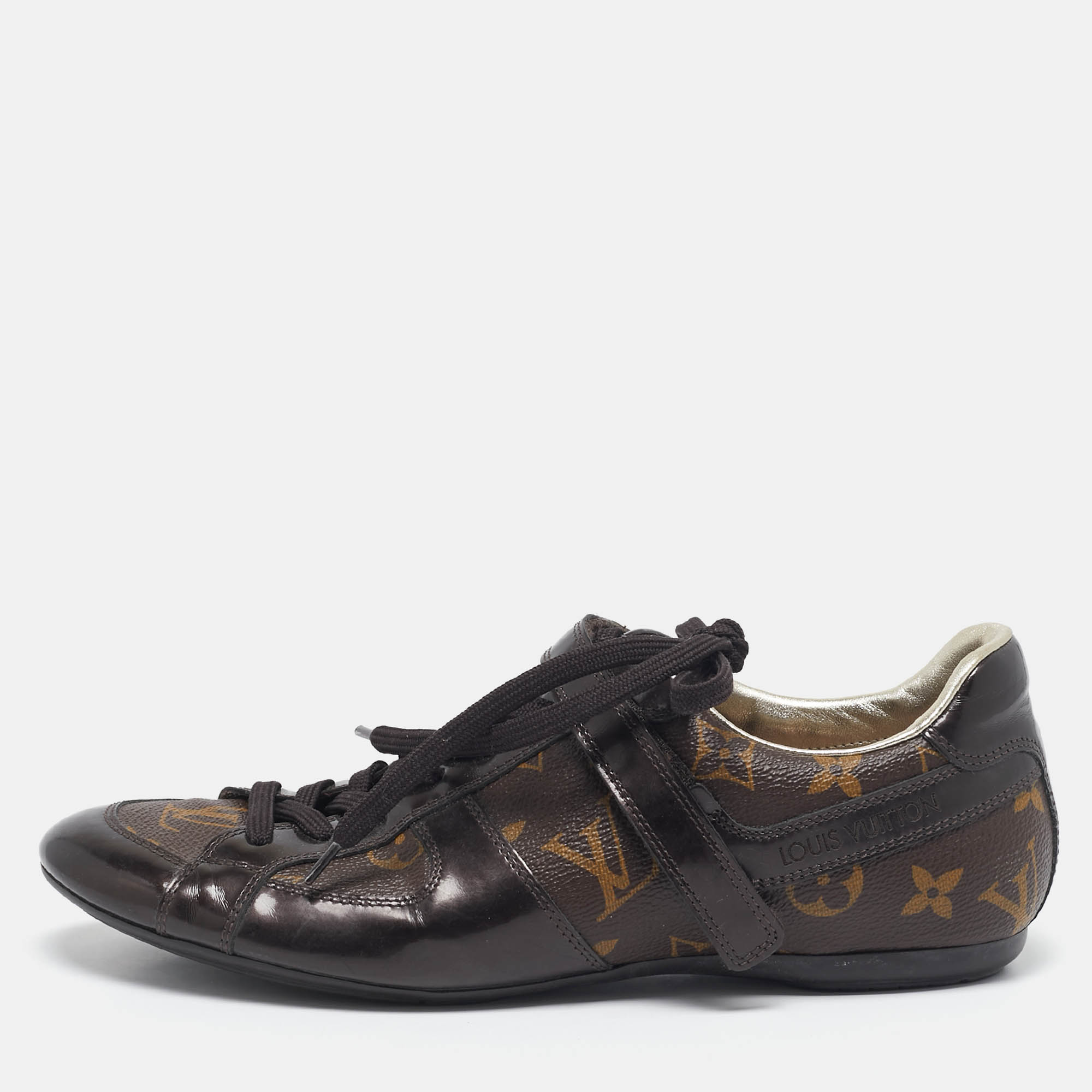 

Louis Vuitton Brown Monogram Canvas and Patent Leather Low Top Sneakers Size