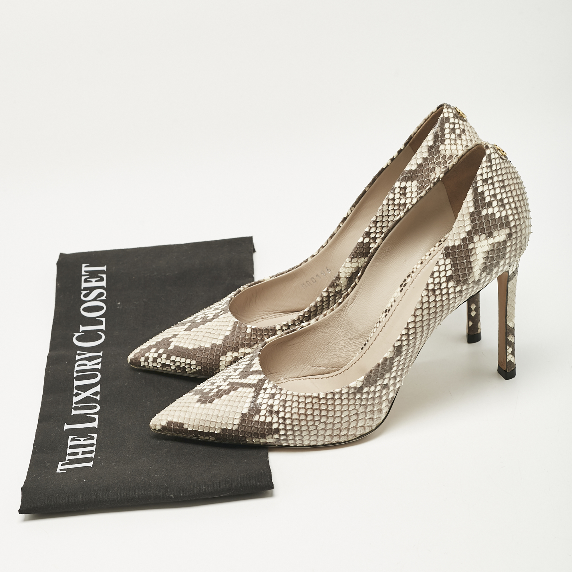 Louis Vuitton Beige/Grey Python Leather Pointed Toe Pumps Size 39.5 