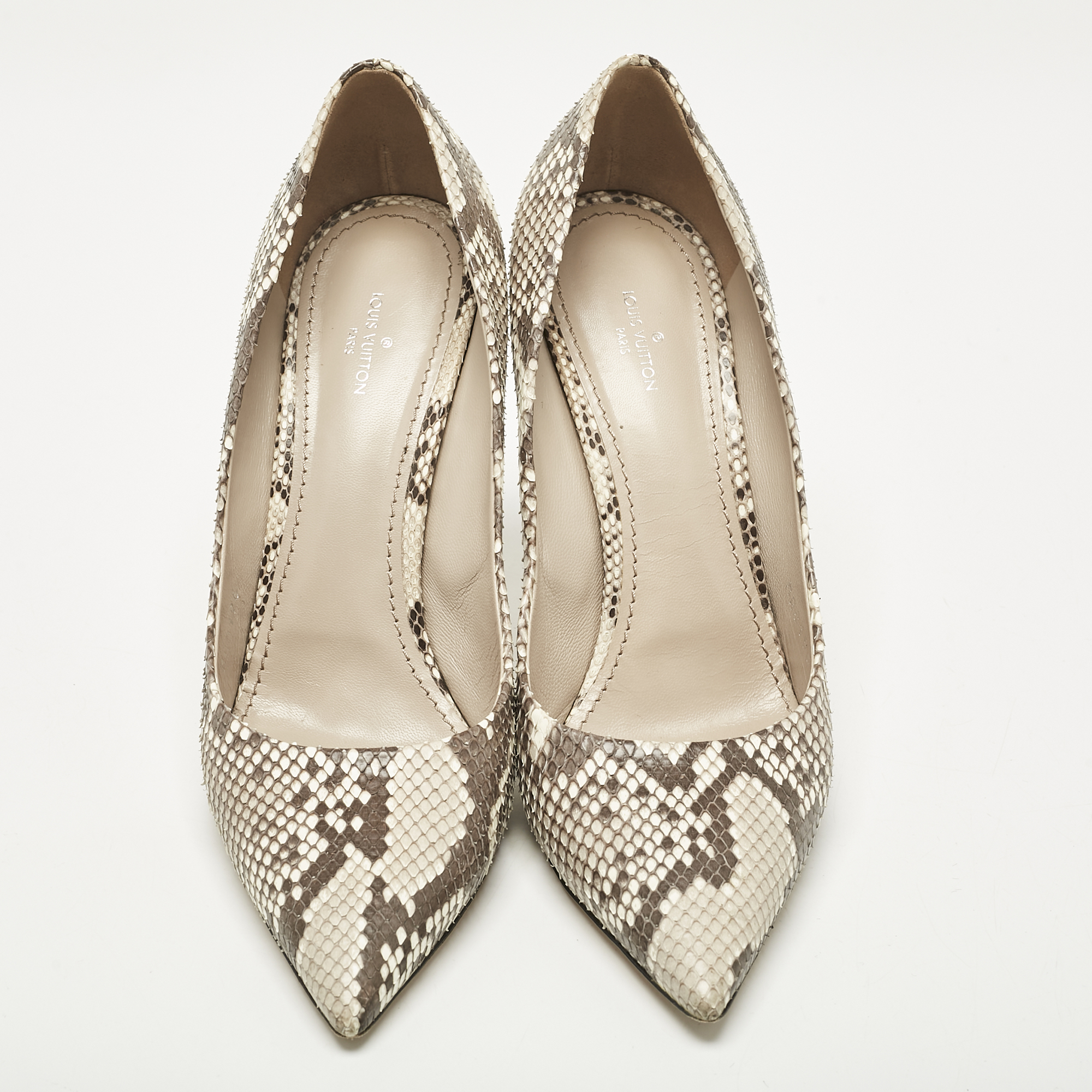 Louis Vuitton Beige/Grey Python Leather Pointed Toe Pumps Size 39.5 