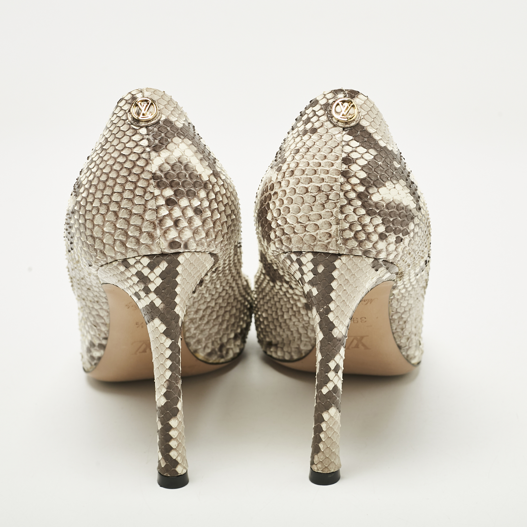 Louis Vuitton Beige/Grey Python Leather Pointed Toe Pumps Size 39.5 