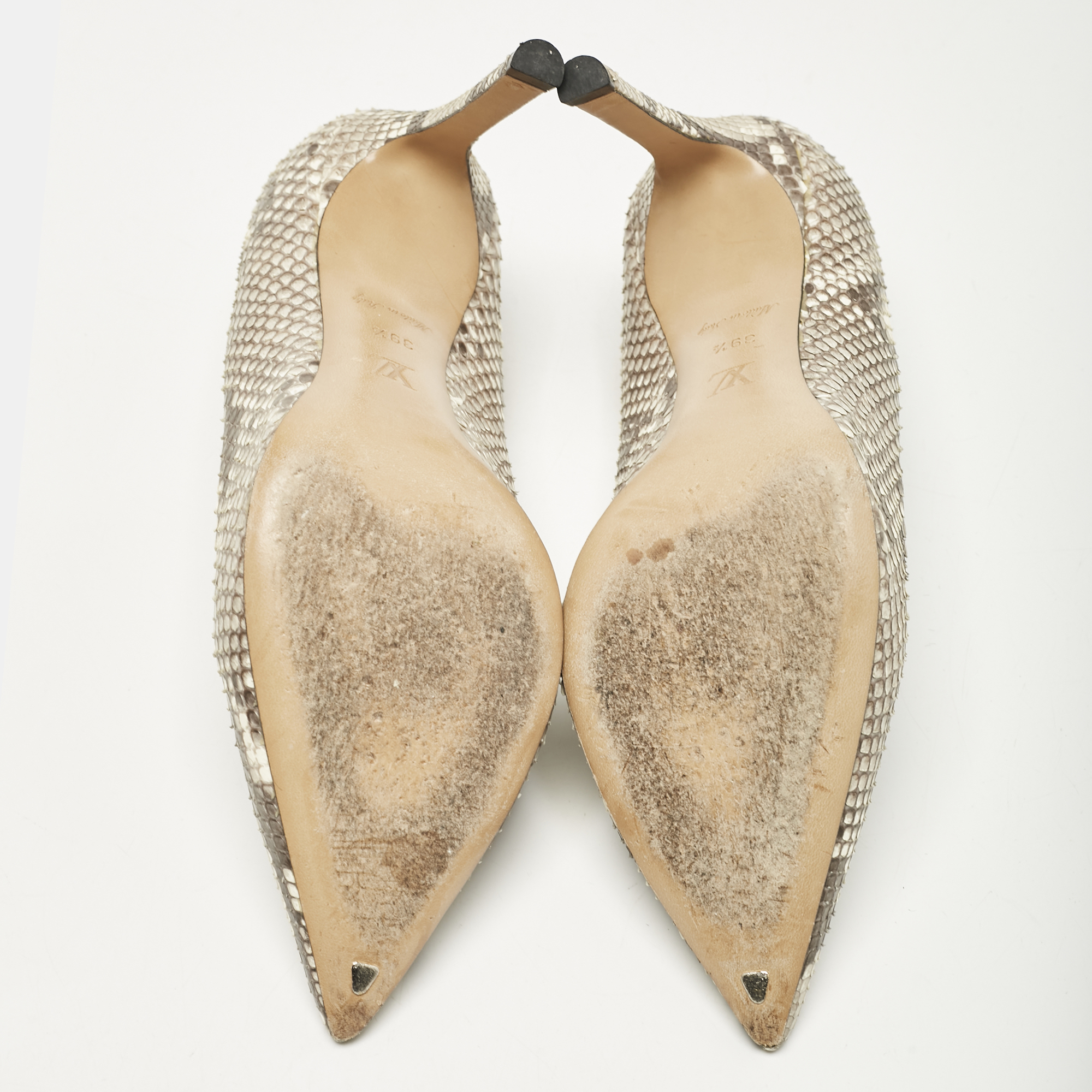 Louis Vuitton Beige/Grey Python Leather Pointed Toe Pumps Size 39.5 