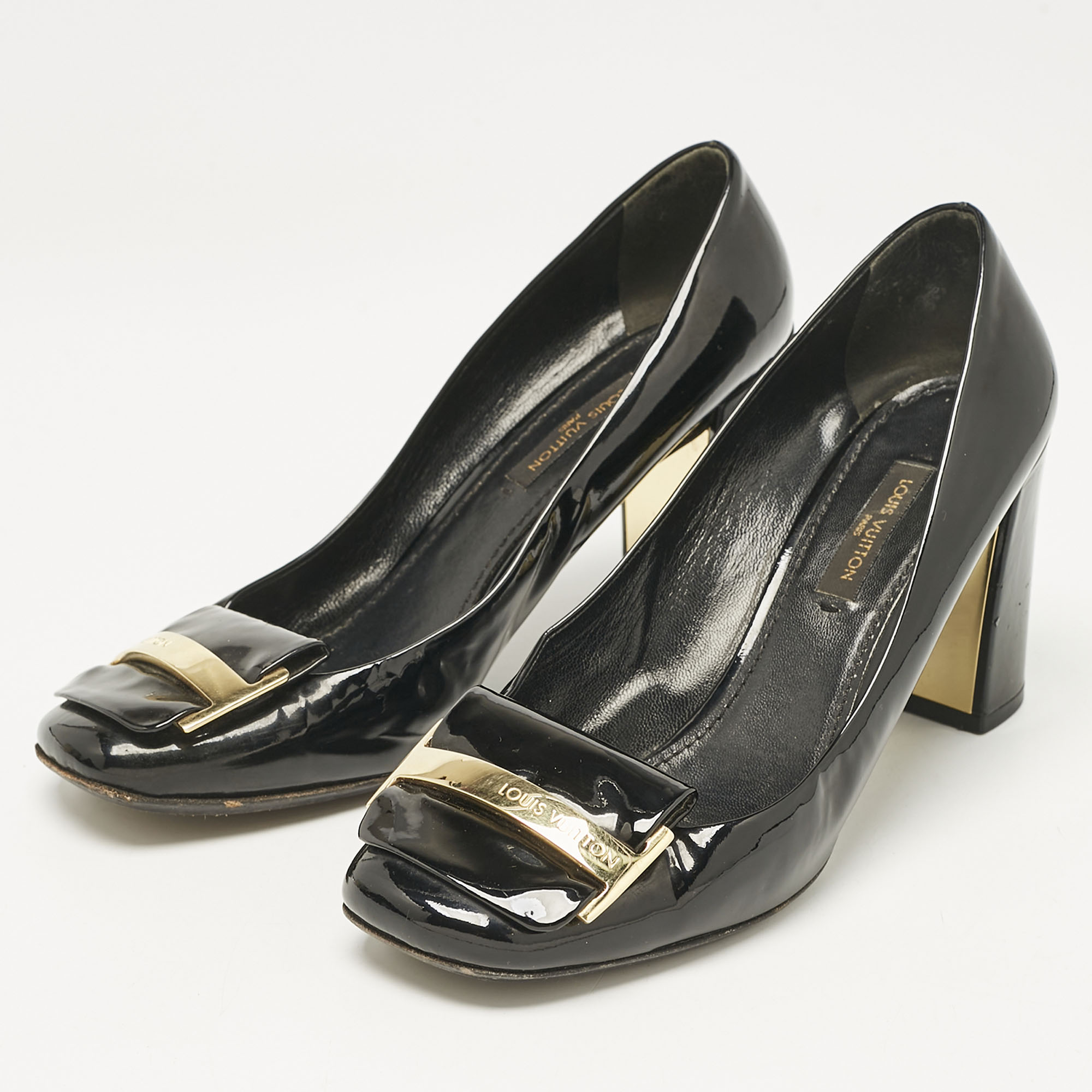 Louis Vuitton Black Patent Leather Round Toe Pumps Size 37 