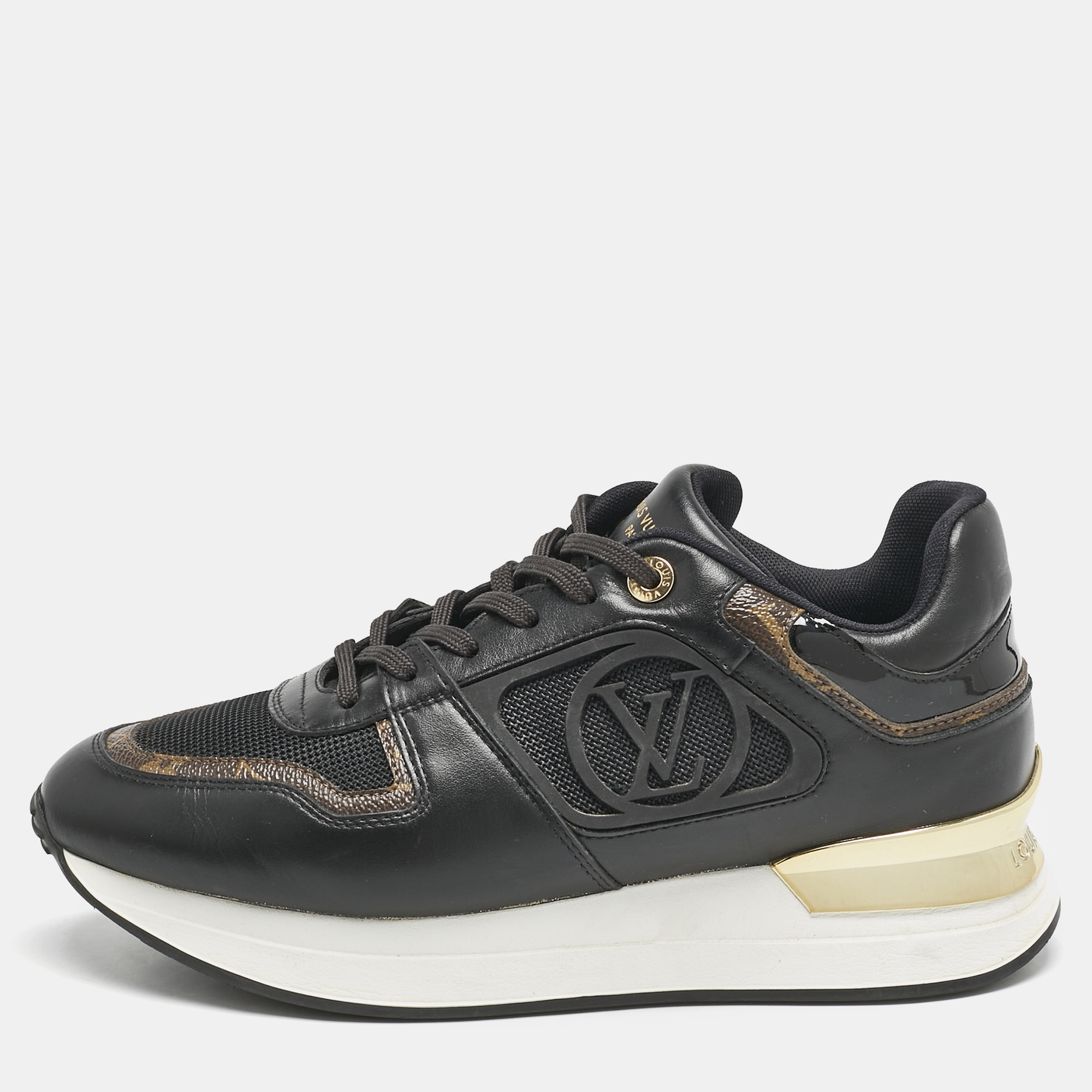 

Louis Vuitton Brown/Black Leather and Canvas Neo Run Away Sneakers Size