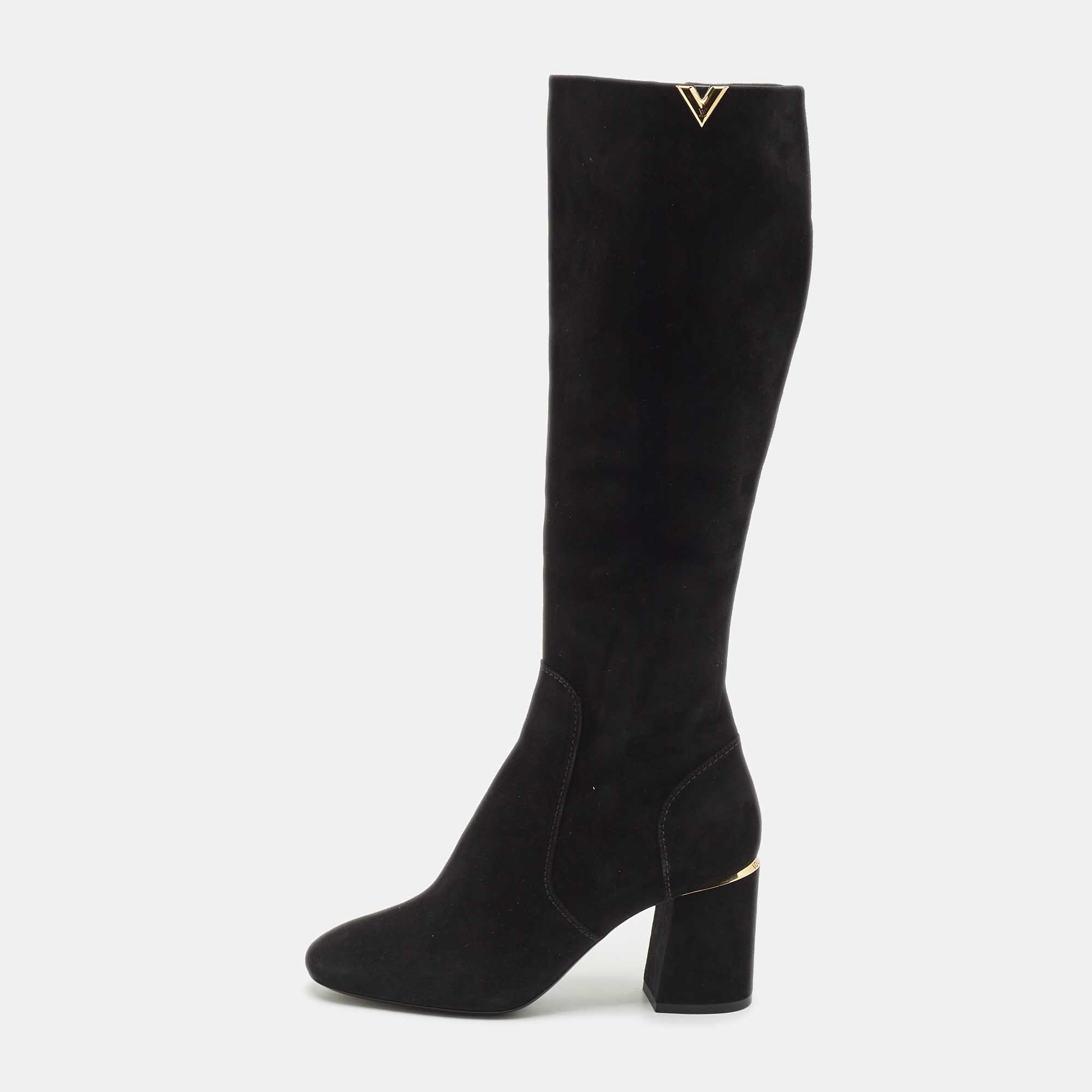 

Louis Vuitton Black Suede Heritage Mid Calf Boots Size