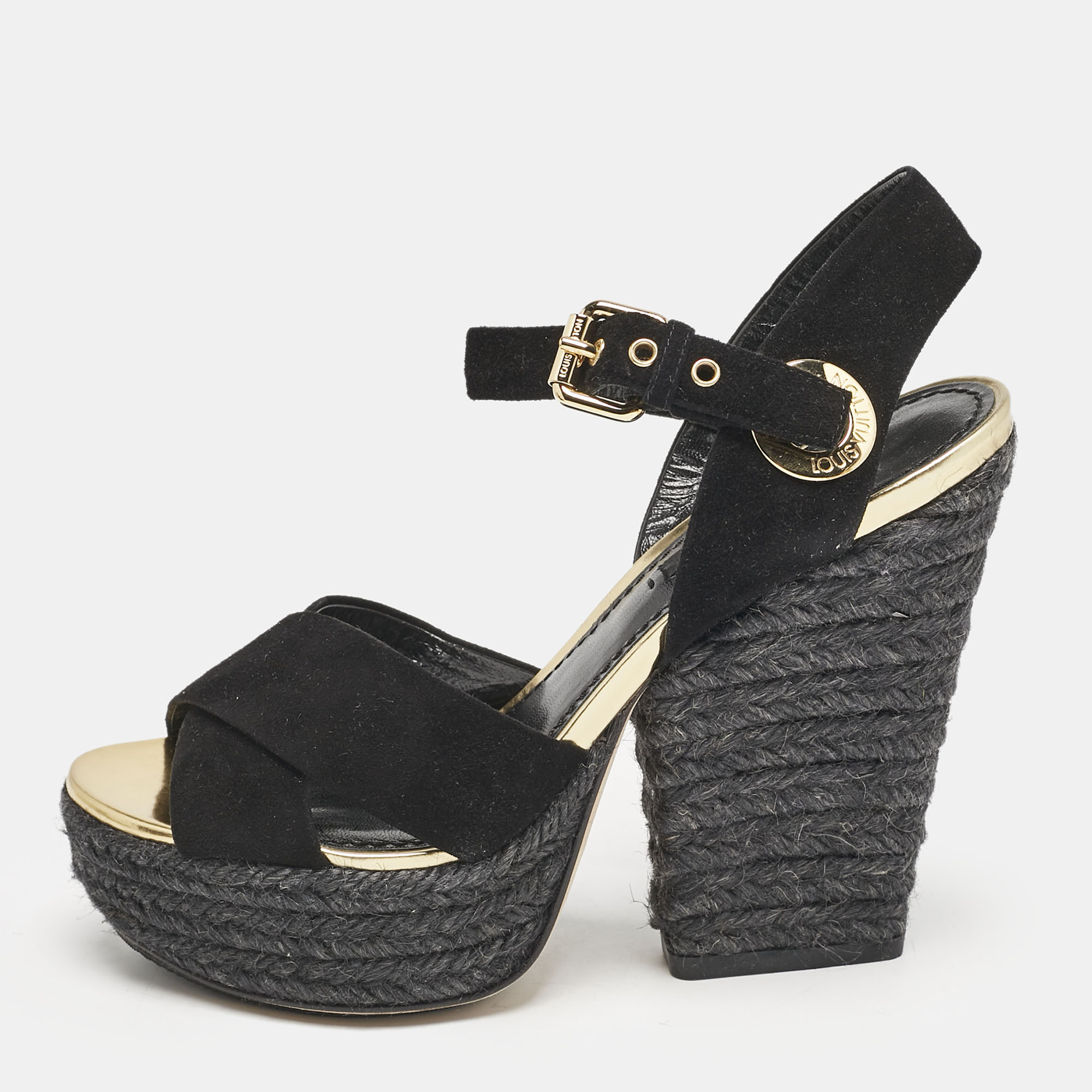 

Louis Vuitton Black Suede Espadrille Platform Sandals Size