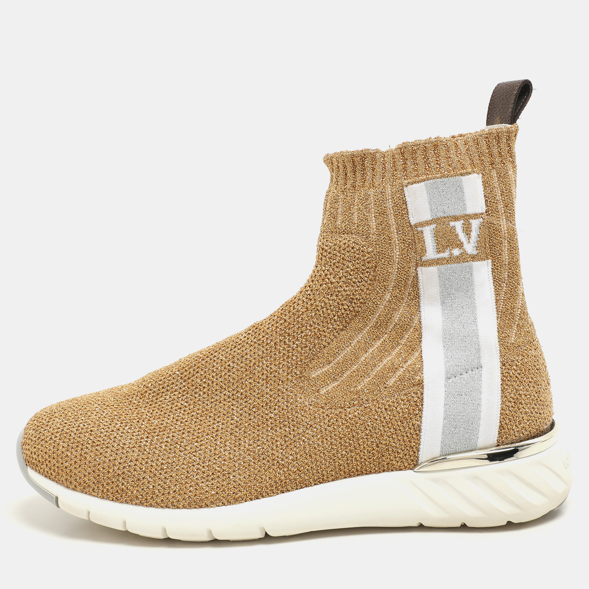 

Louis Vuitton Gold Lurex Knit Fabric Aftergame High Top Sneakers Size