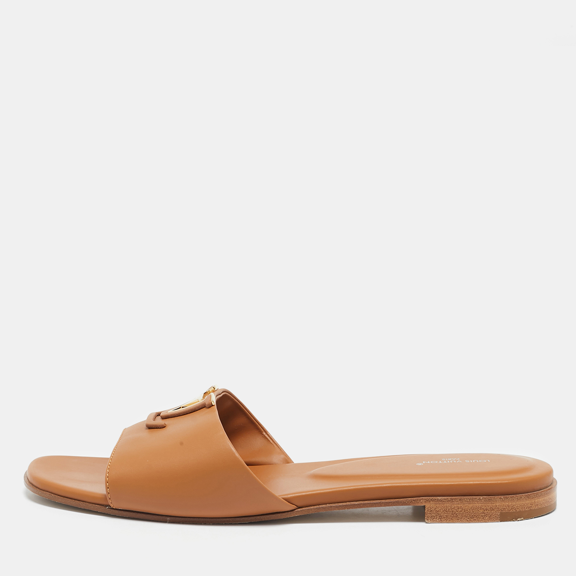 

Louis Vuitton Brown Leather LV Mare Flat Slides Size
