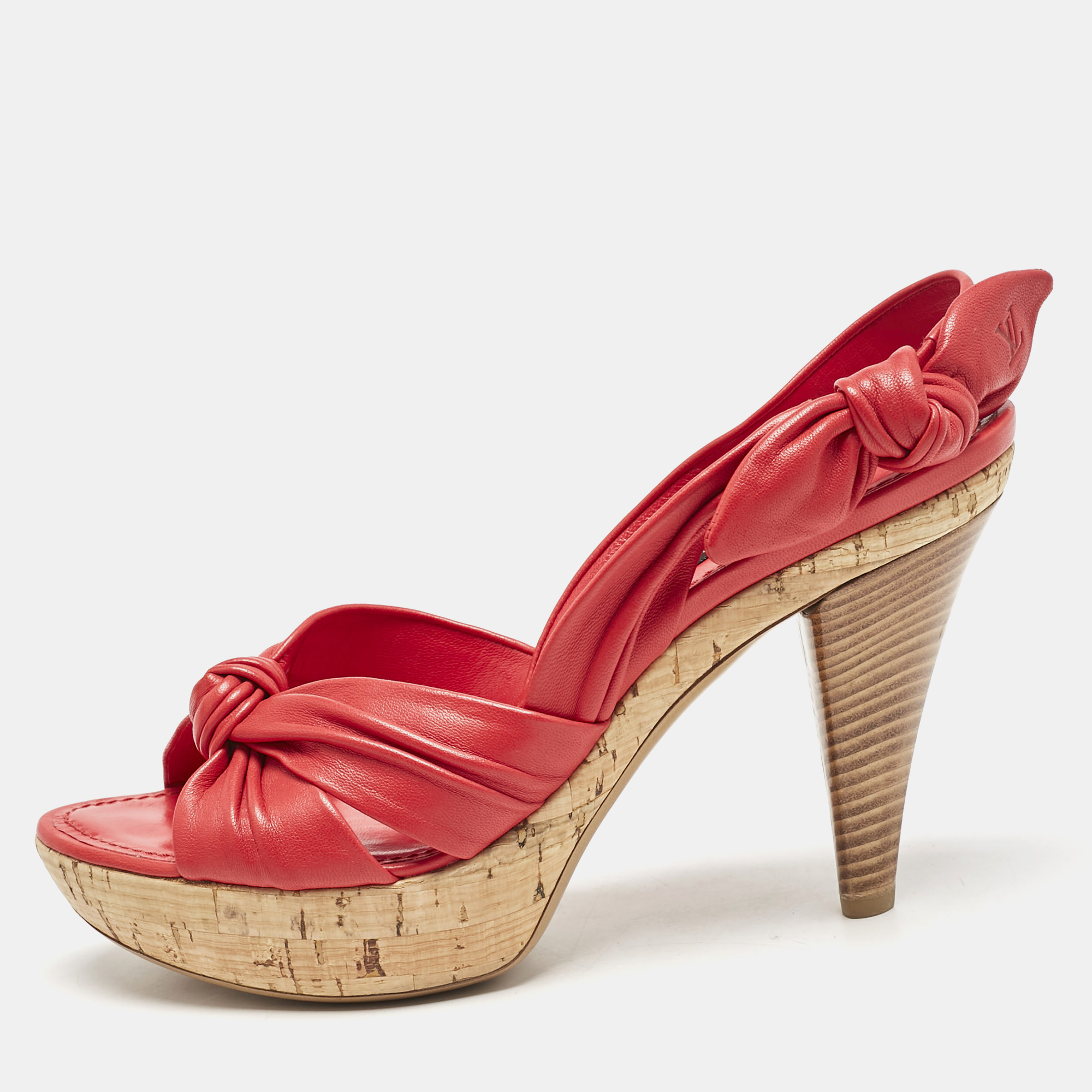 

Louis Vuitton Red Leather Platform Slingback Sandals Size