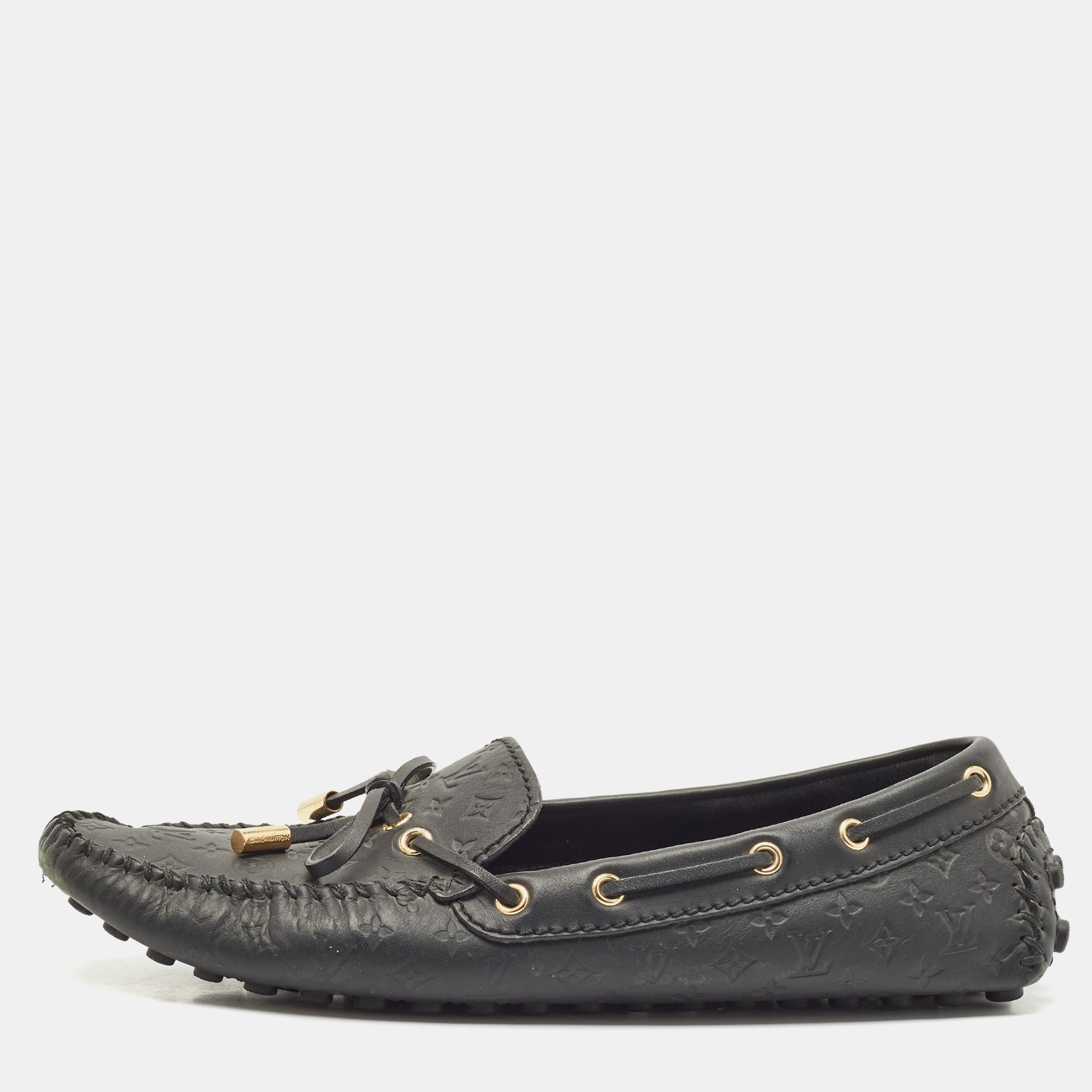 

Louis Vuitton Black Monogram Empreinte Leather Gloria Loafers Size