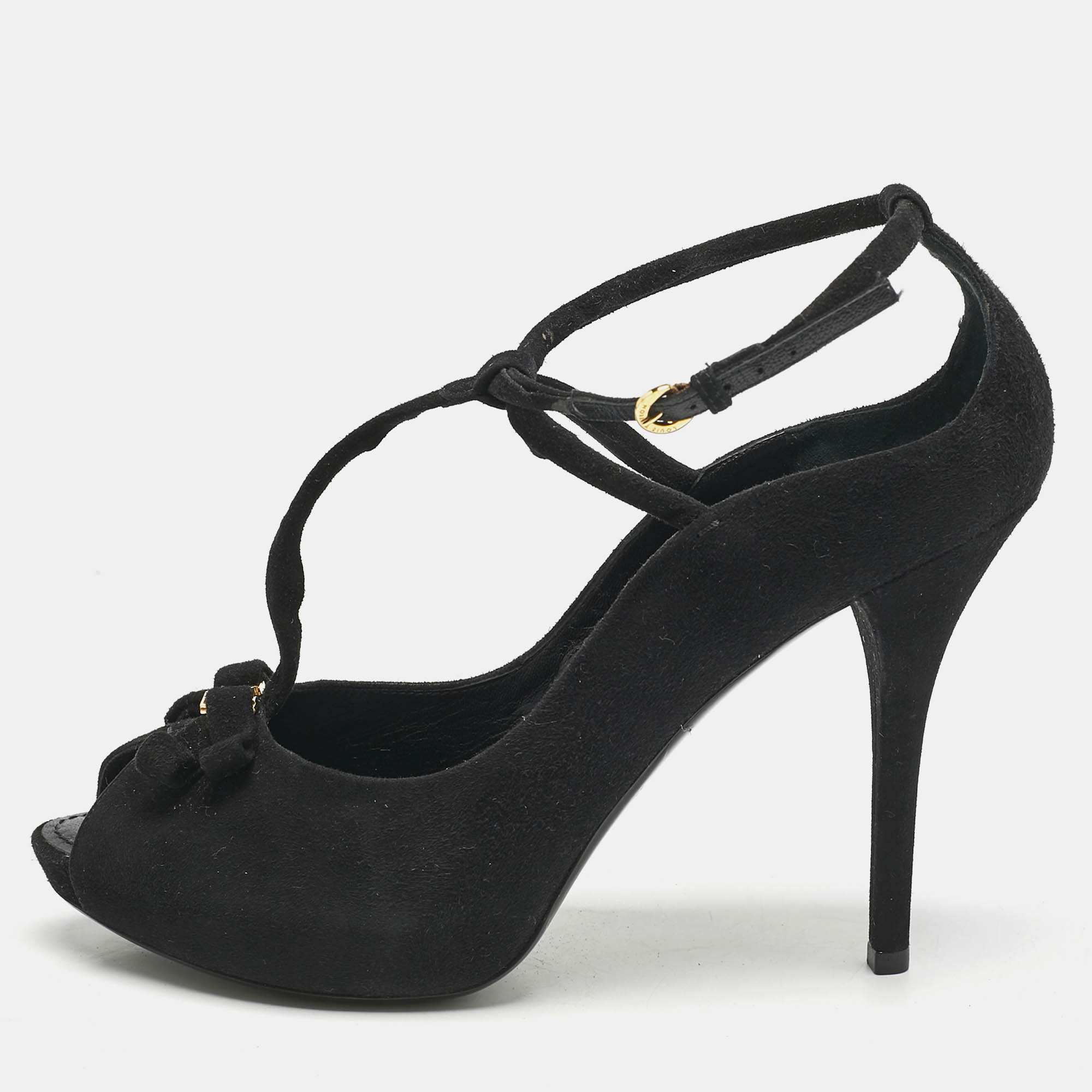 

Louis Vuitton Black Suede T-Strap Platform Pumps Size