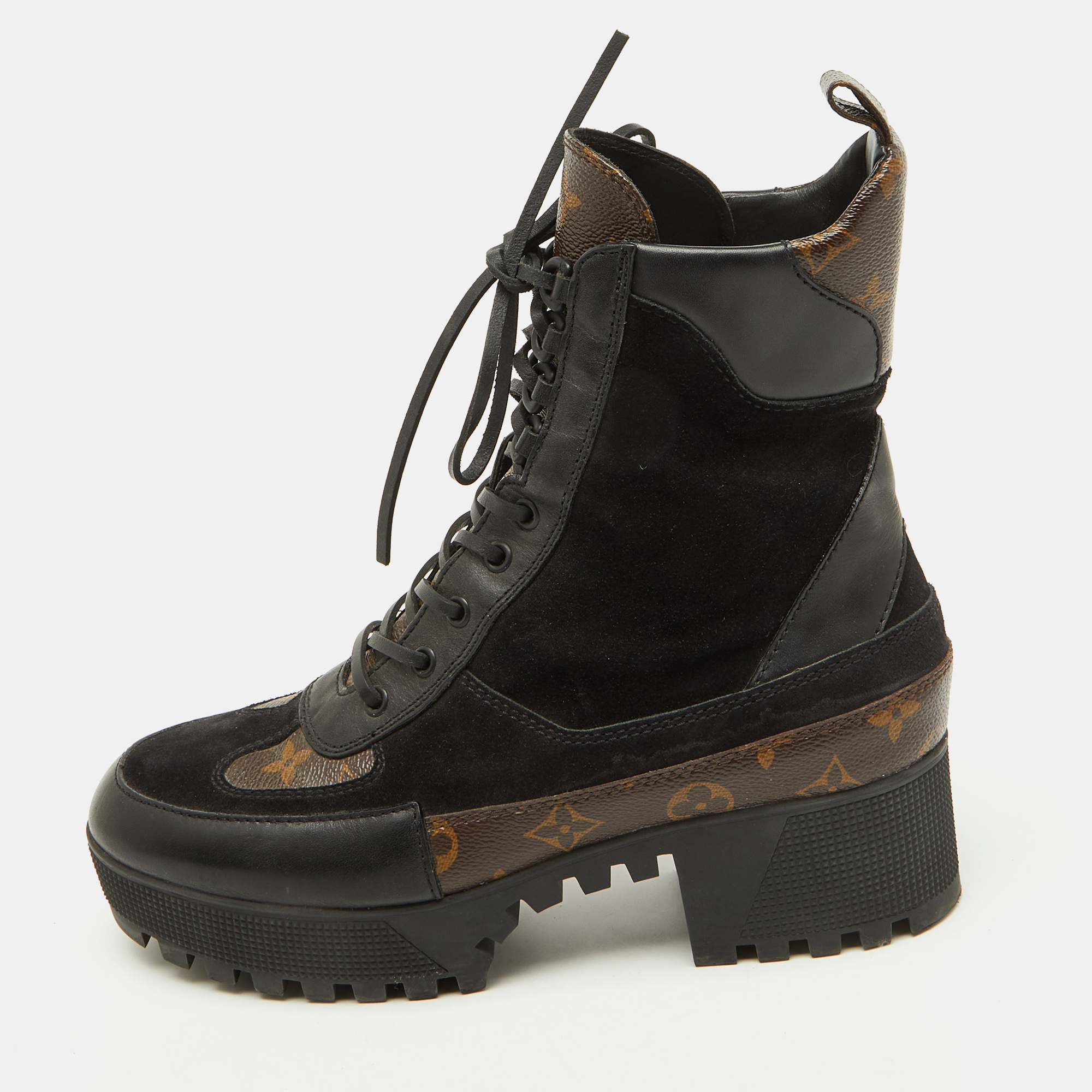 

Louis Vuitton Black Suede and Monogram Canvas Laureate Desert Boots Size