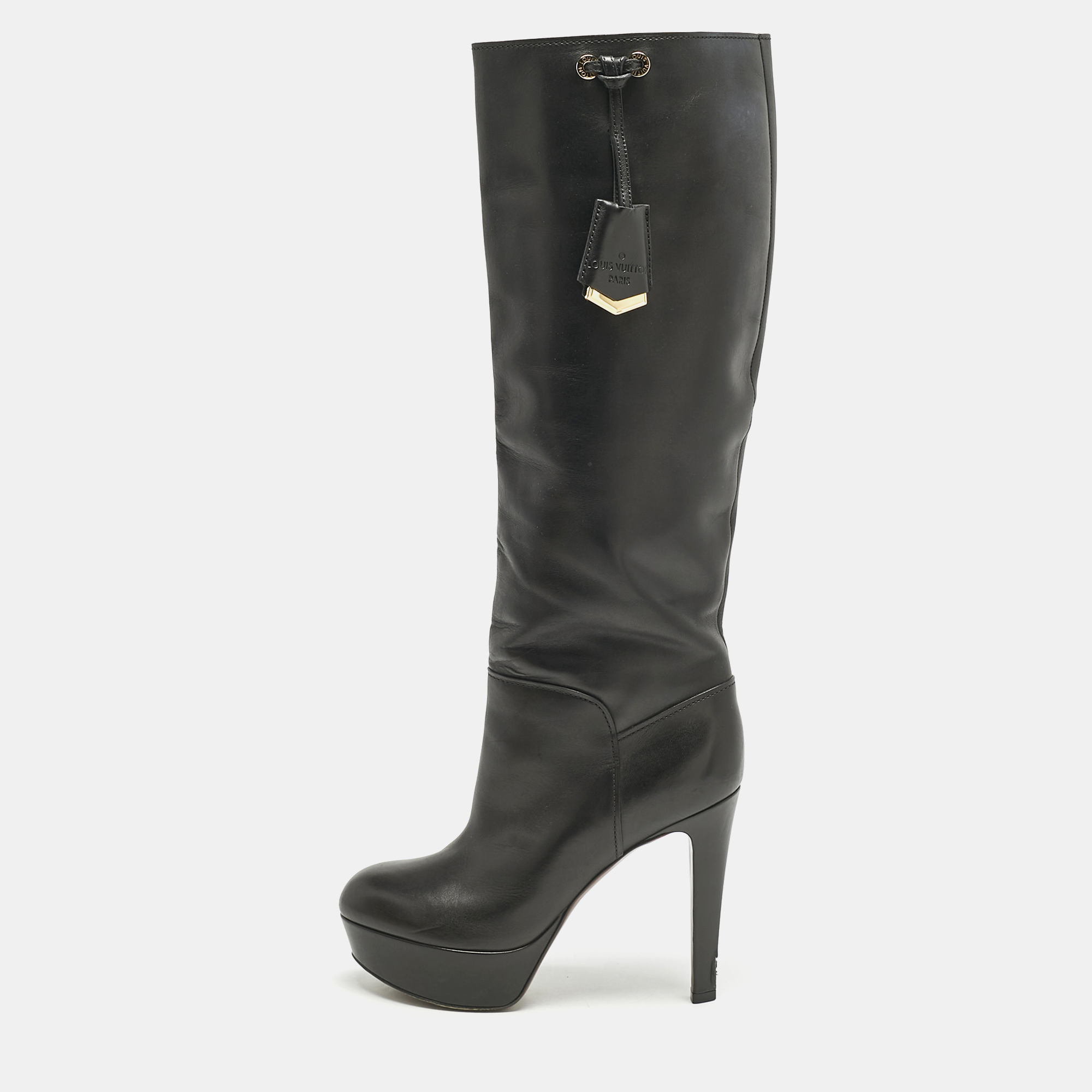 

Louis Vuitton Black Leather Platform Knee Length Boots Size