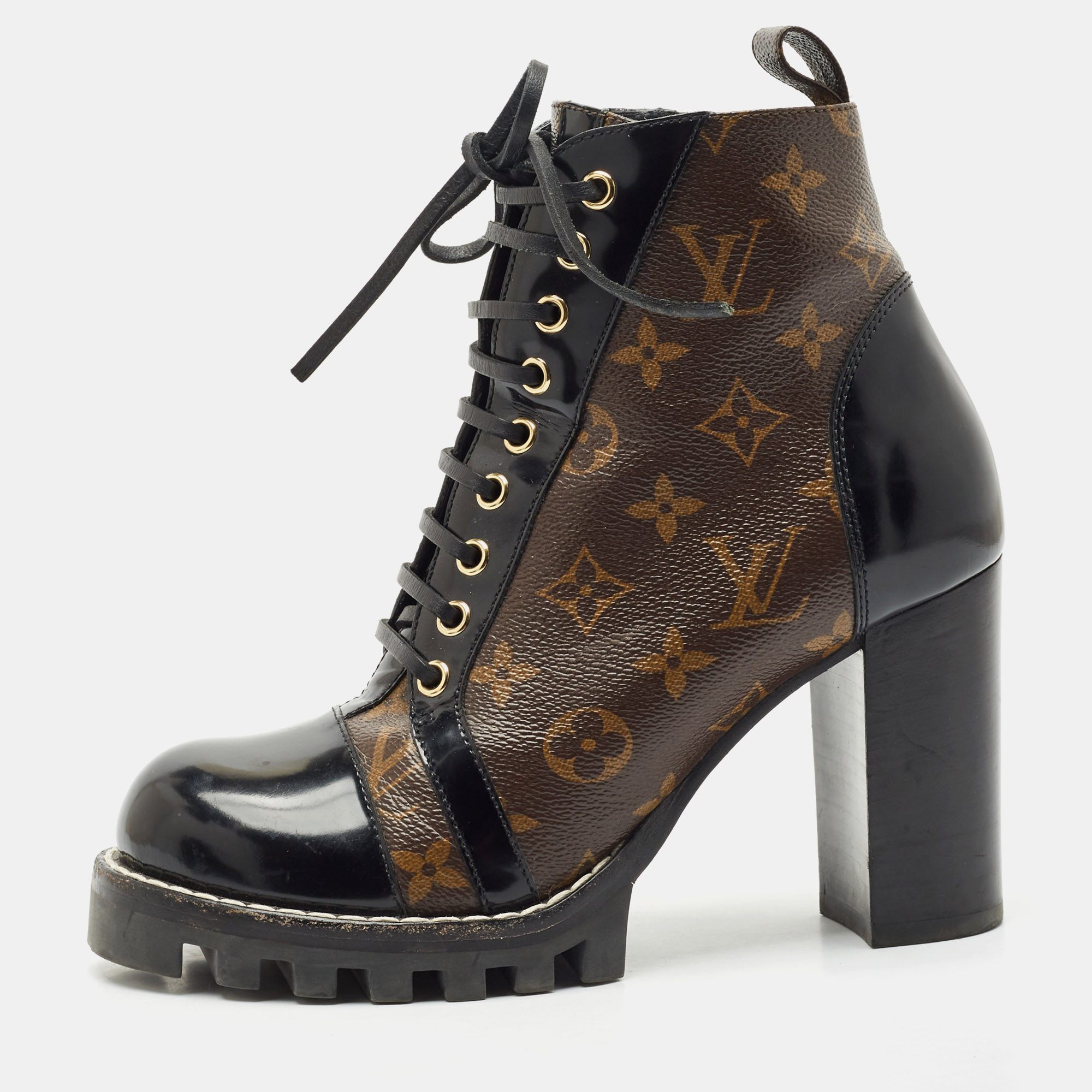 

Louis Vuitton Brown/Black Monogram Canvas and Leather Star Trail Ankle Length Boots Size