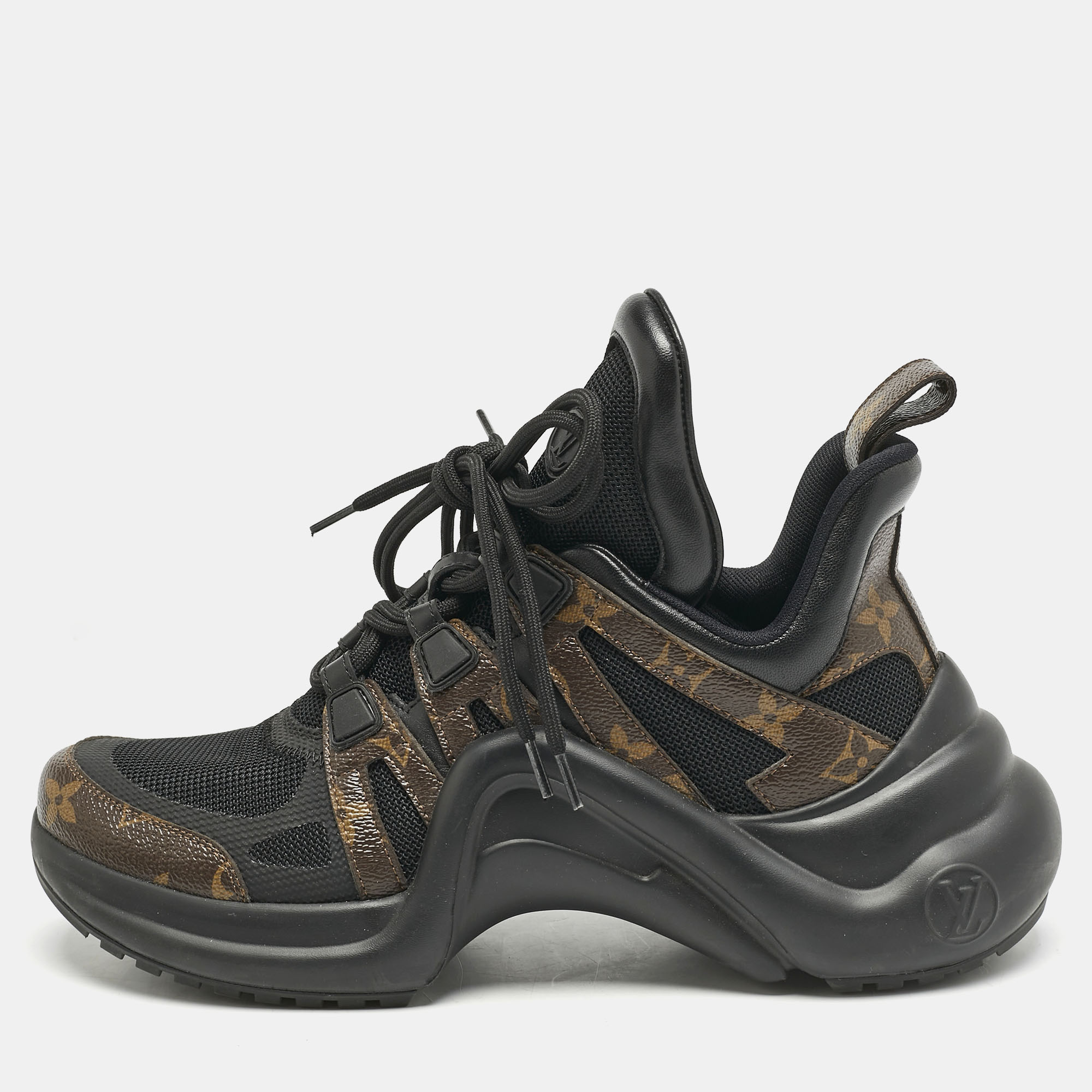 Pre-owned Louis Vuitton Black Mesh And Monogram Canvas Archlight Sneakers Size 38.5